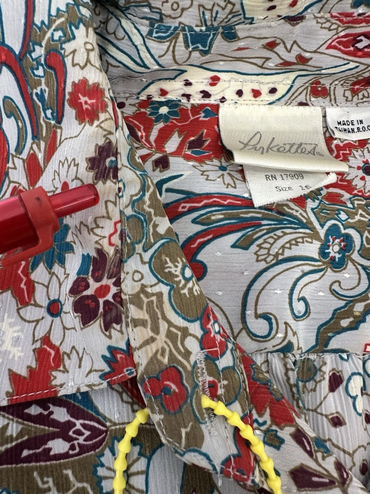 VTG Pykettes Womans Floral Paisley Blouse Boho Retro 70s Taiwan ROC 16 READ