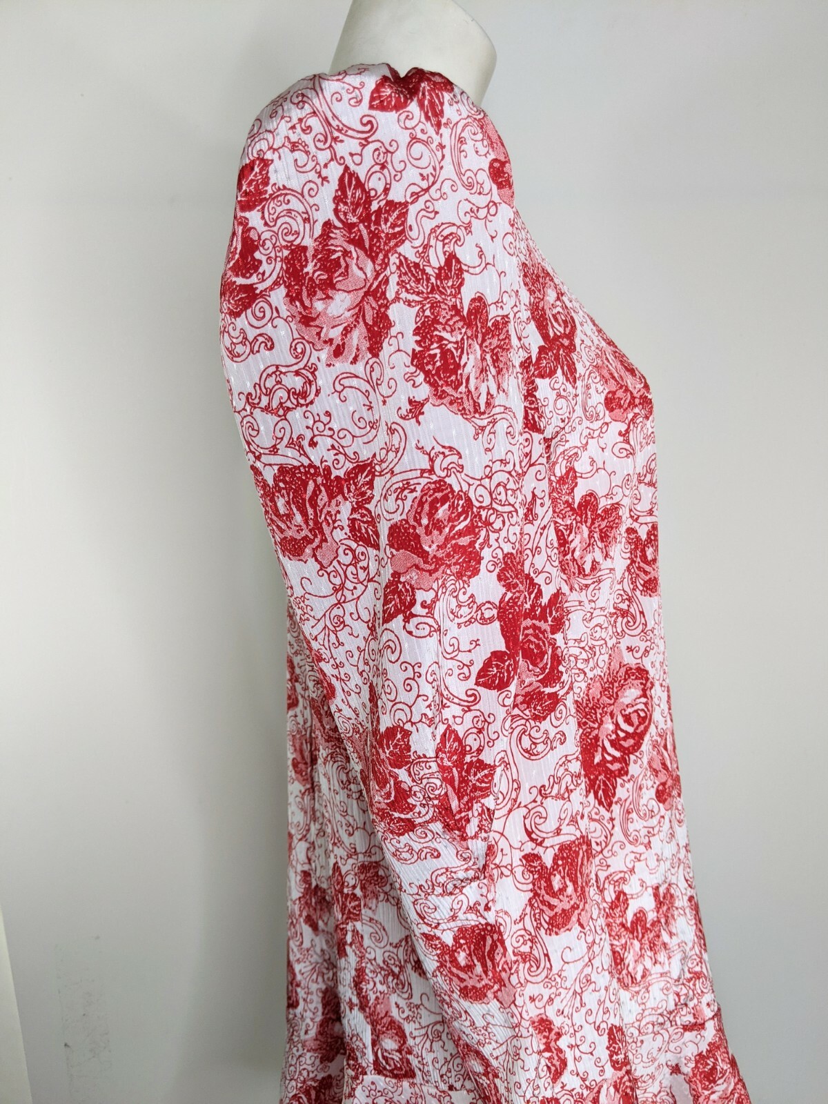 Vintage 80s Dress Womens 10 Long Top Retro Red White Shoulder Pads Puffy Sleeves