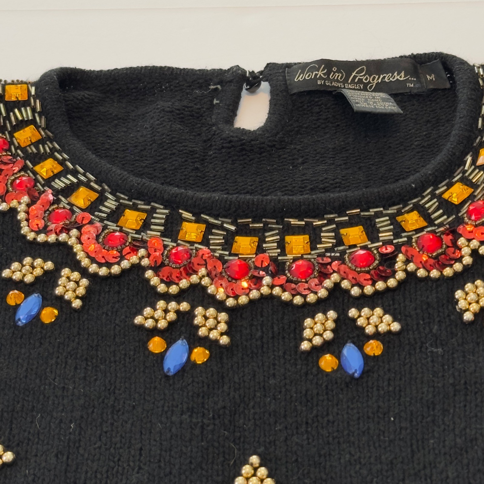 Work in Progress Gladys Bagley Vintage Beaded Silk Angora Sweater Black Medium