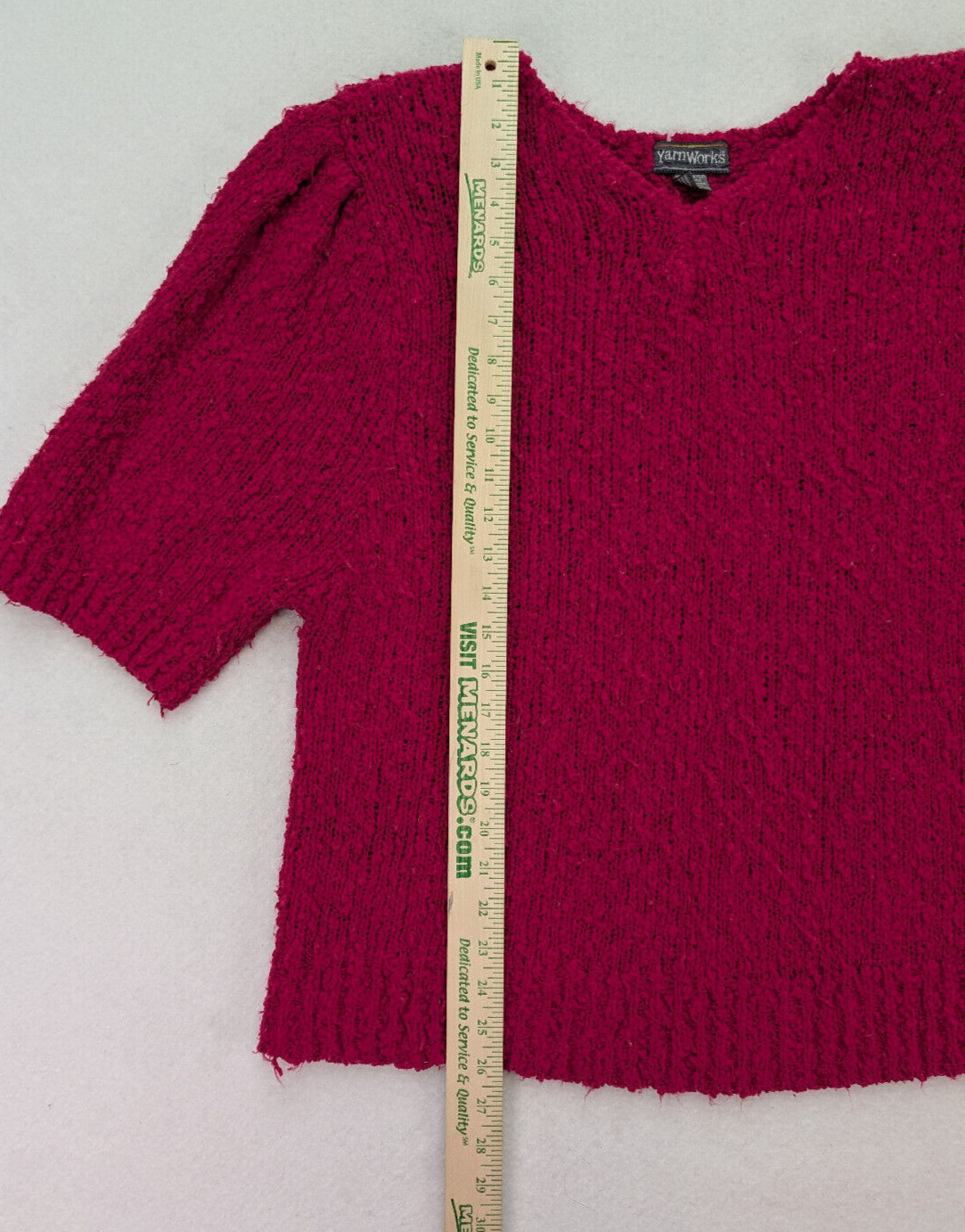 Yarnworks Vintage 90s Women’s Sweater Size 42 Raspberry Pink Short Sleeve