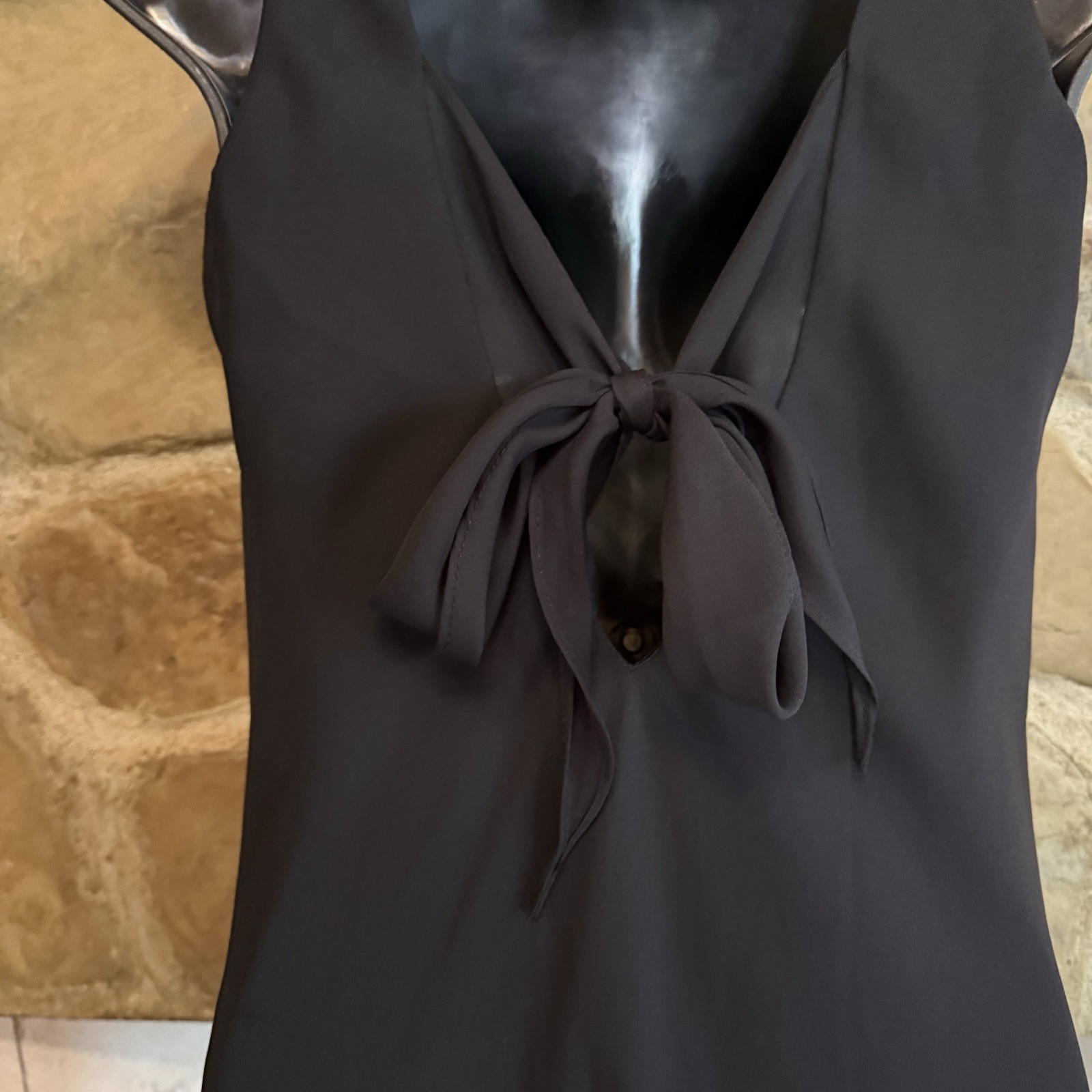 VTG Jump! Sleeveless Cowl Neck LBD Formal Dress Sheer 7/8 Bow Tie Back Elegant