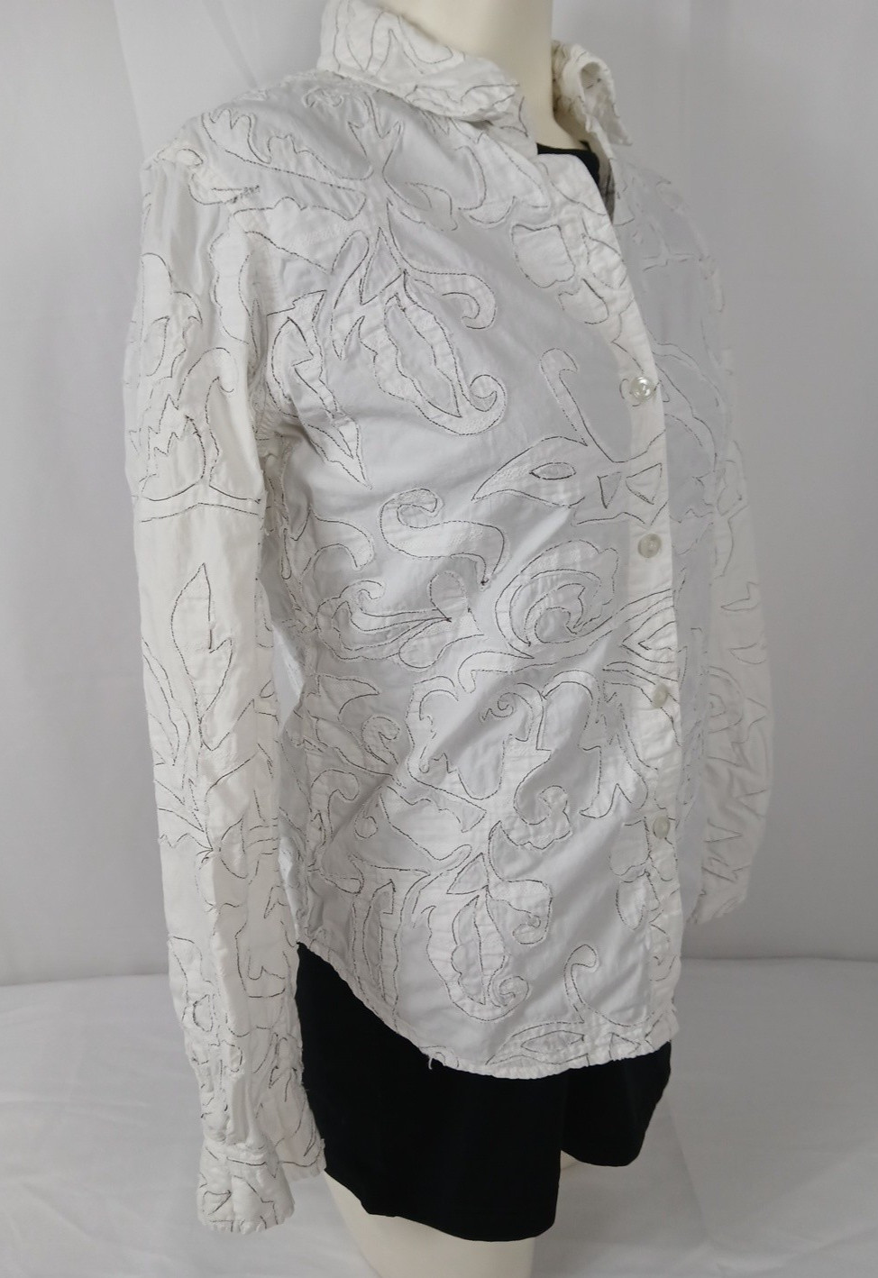 Vintage 90’s Chicos Design Shirt Womens Sz Small White Soutache Embroidered