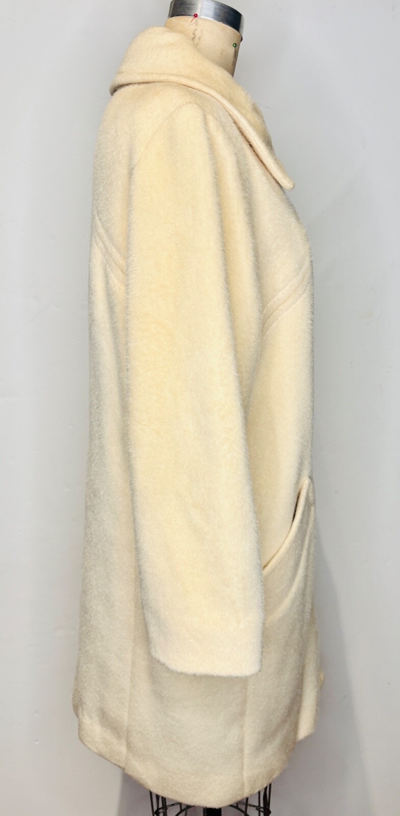 VTG 60’S MOD SPORTSTER PENNWAY PARK IVORY CREAM PLAID LINING WOOL CAR COAT*S/M