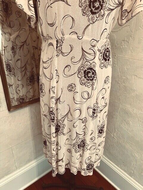 Vintage 40s Linen Rayon Crepe Floral Novelty Print Art Deco Dress M