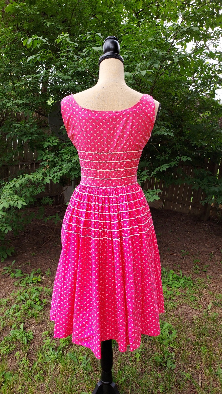 Vintage 50’s Lanz Originals Floral Print Dress Cotton Lace Button Pockets Small