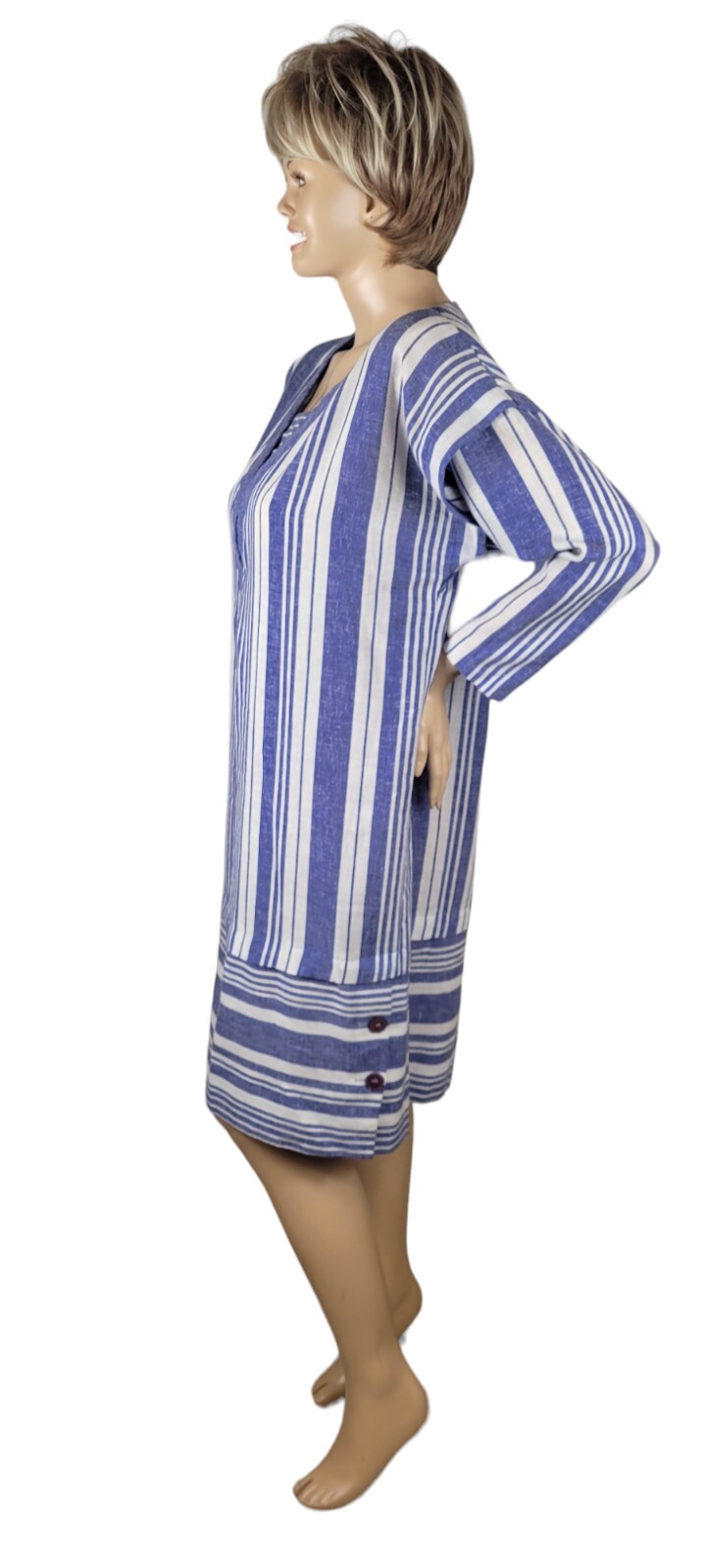 Vintage Lorac Original Div Lady Carol Linen Stripe Midi Shirt Sheath Dress Union