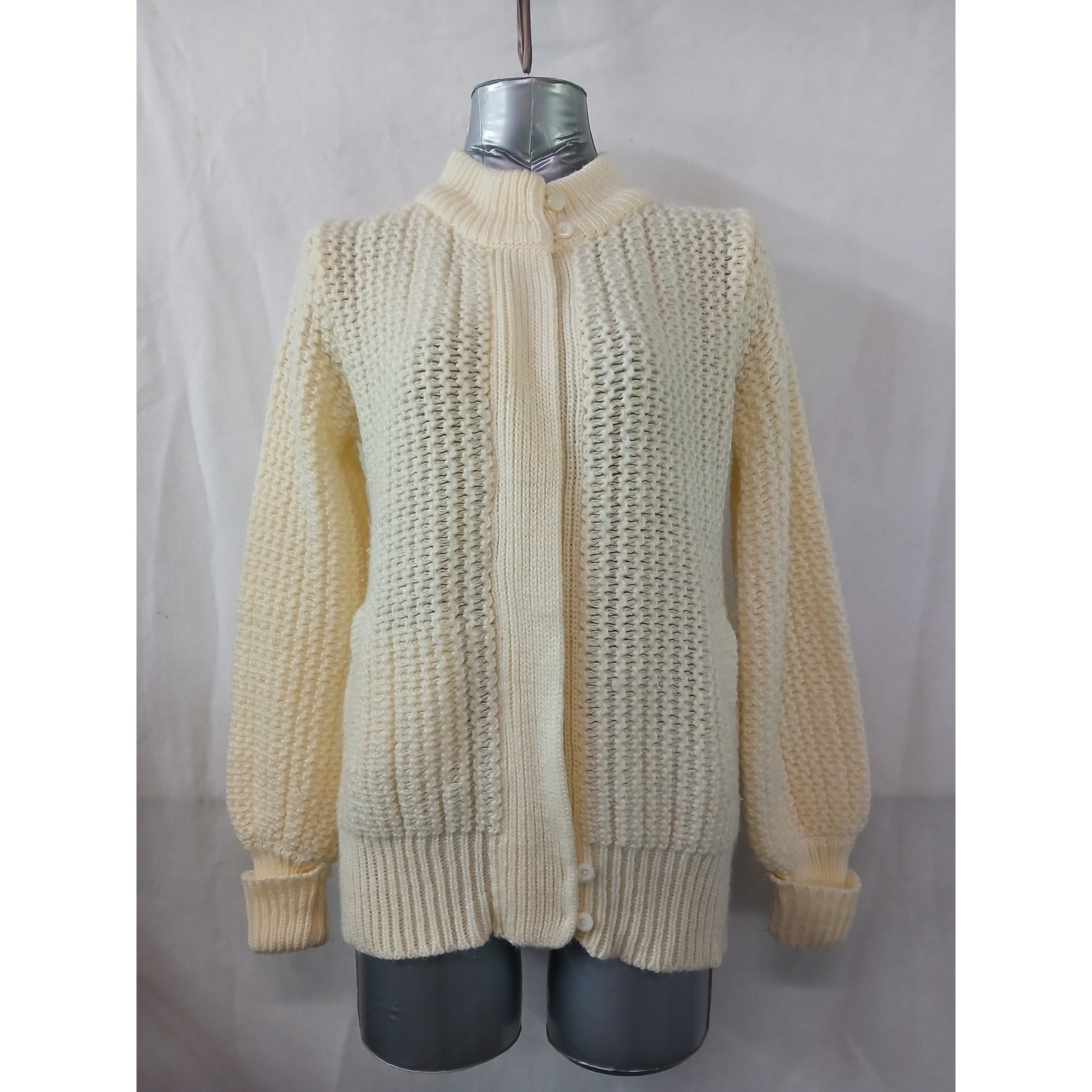 Vintage 70s Organically Grown by Arpeja Yellow Chunky Knit Cardigan Retro Boho M