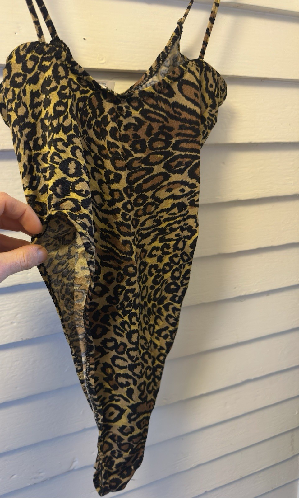 vintage 1980’s 90s Fredrick’s of Hollywood Hi Cut Leopard Swim Thong