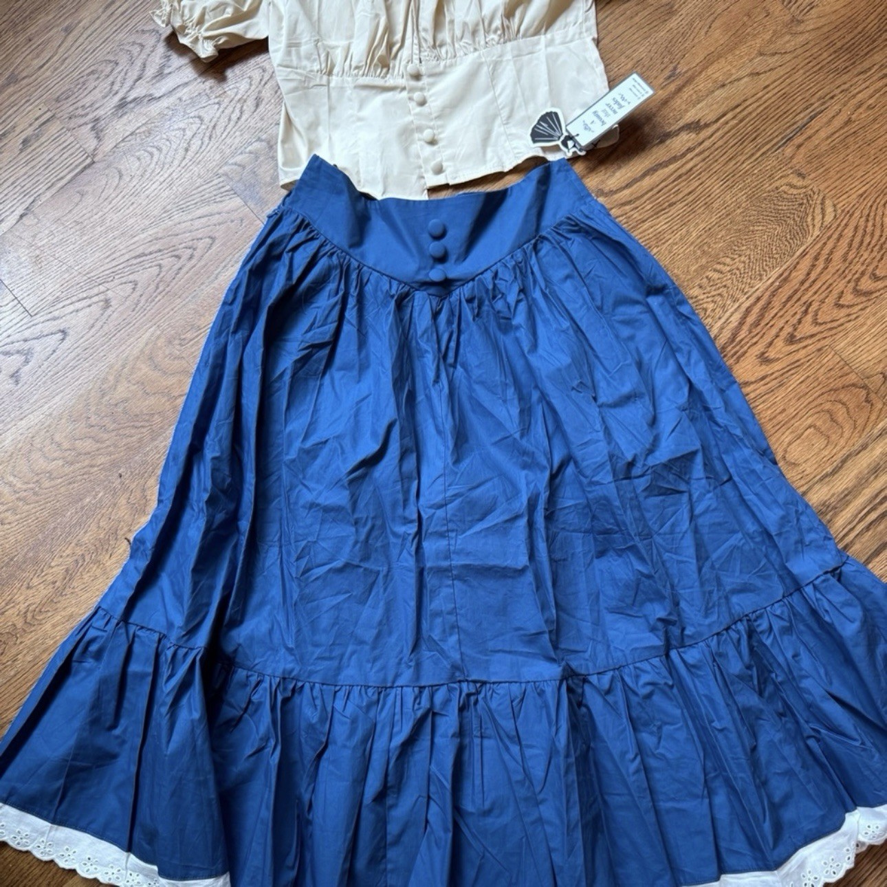 Vintage 2 piece Retro Stage Cream and Blue 1940’s Dress