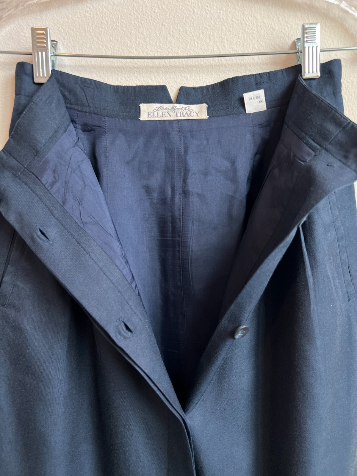 Vintage Navy Button Up Pencil Skirt – Blue Silk Cotton, Wiggle, Secretary Preppy