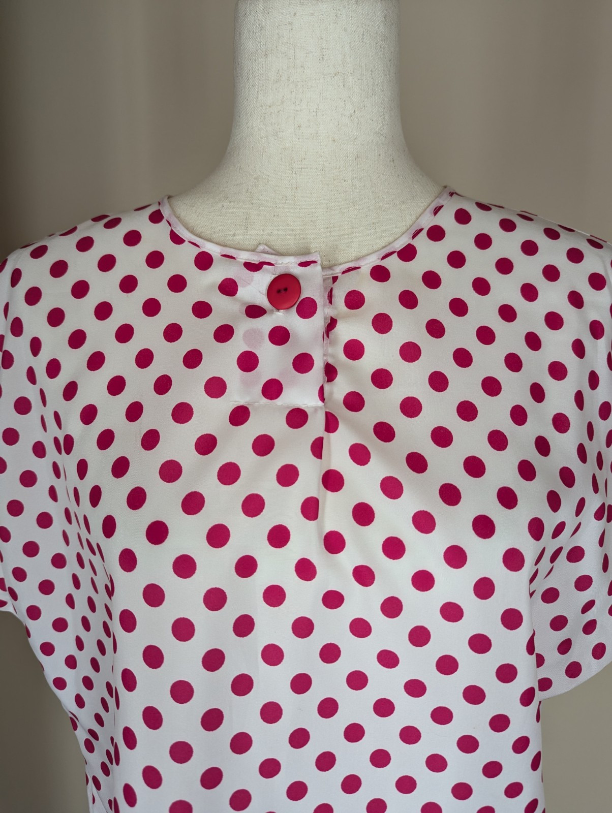 Vintage 80s Pink White Polka Dot Lucky Winner Blouse Short Sleeve Size Medium