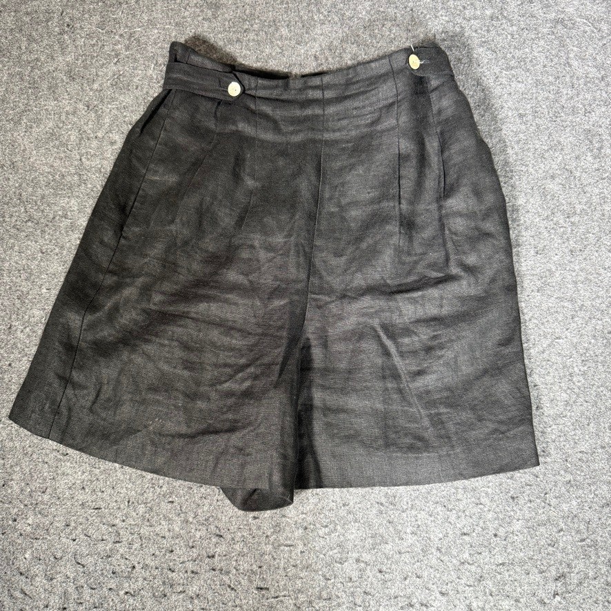 Bentley Arbuckle Womens Black 100% Linen High Waisted Pleated Shorts Size 6 USA
