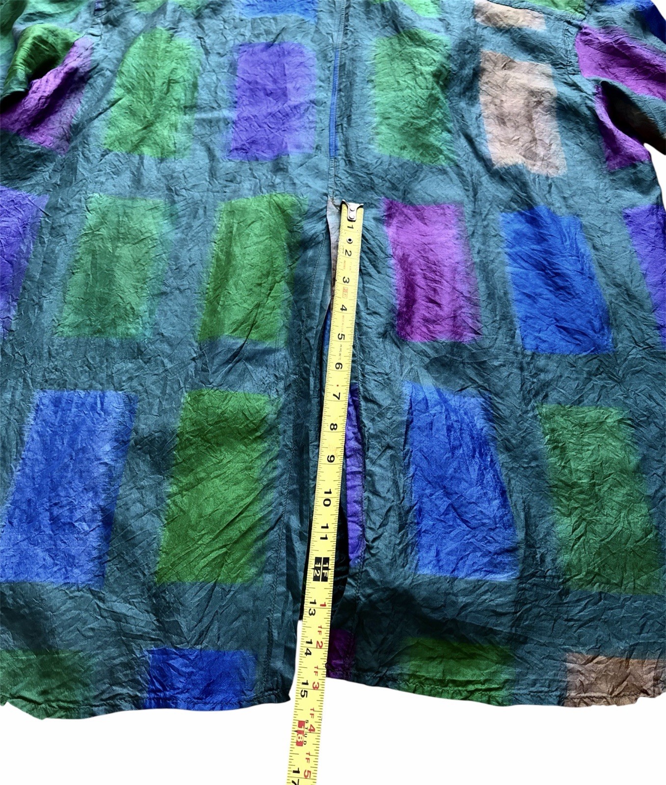 Vintage 90s Romeo Gigli 100% Silk Shirt Green Purple Button-Up Blouse Italy Sz S