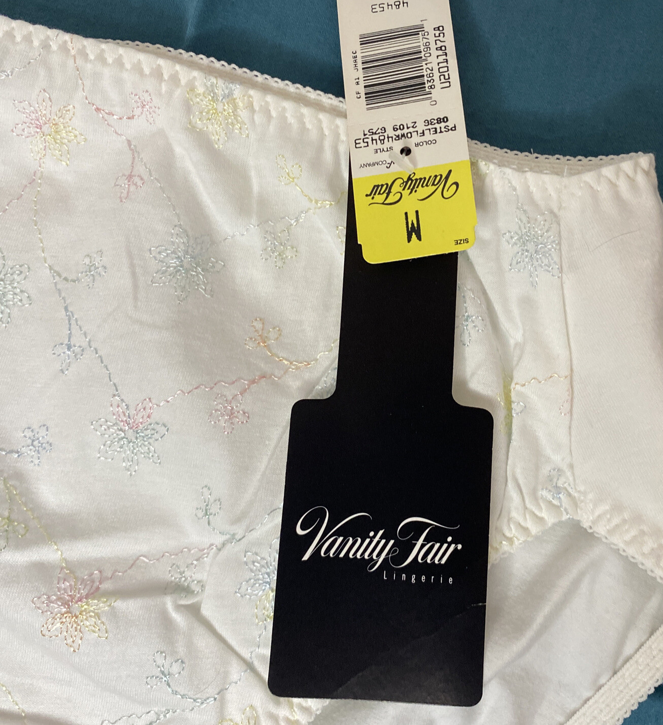 New w Tags Vtg Vanity Fair High Cut Cotton Panties Medium White Floral NOS 48453