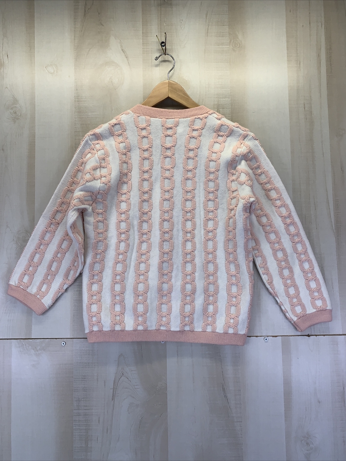 Vintage 1950-60s Carol Brent Pink/White 3/4 Sleeve Knit Womens Cardigan-10816