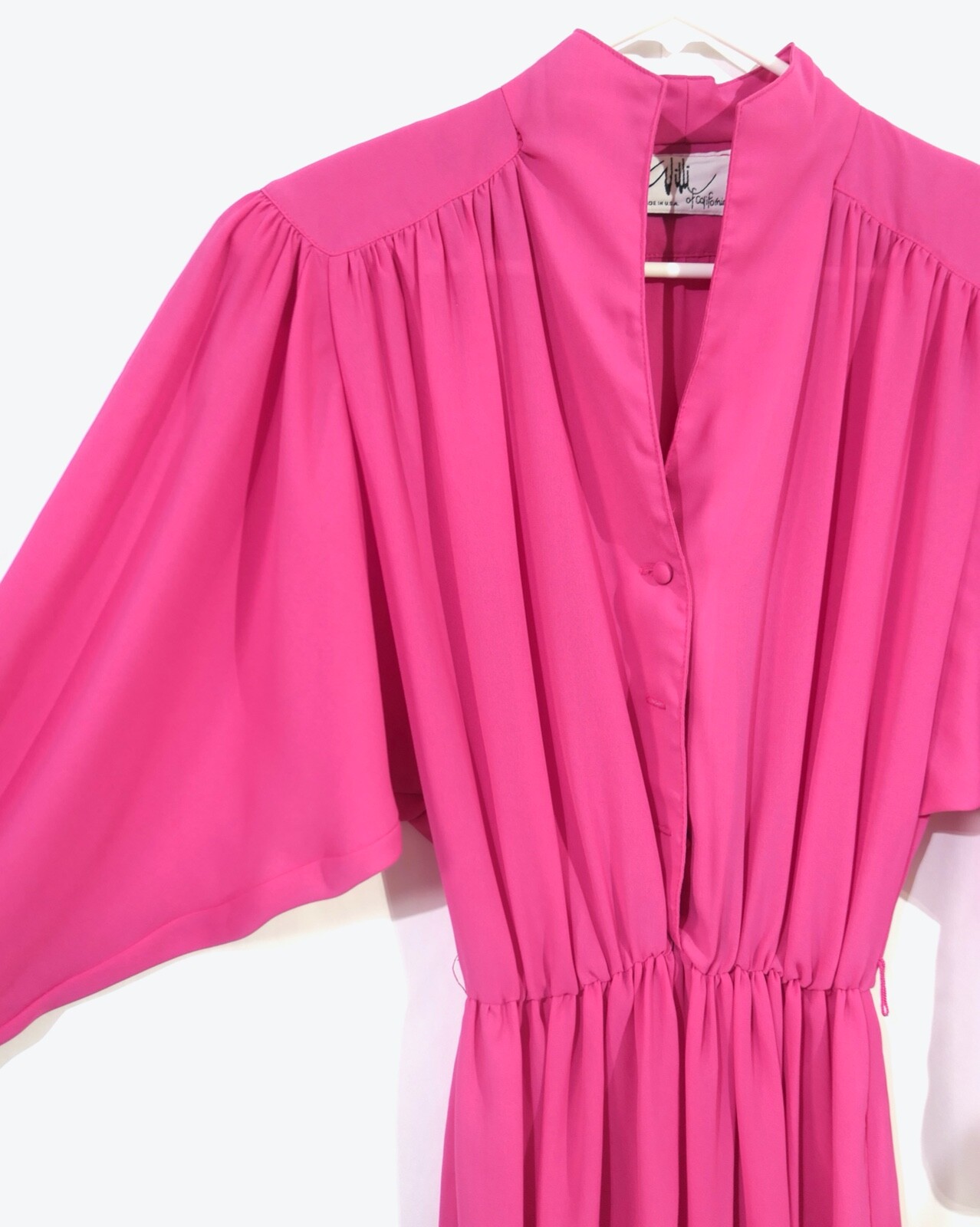 Vtg 70s 80s Willi Calif Vivid Pink Sheer A Line Dolman Bishop Shirt Dress M