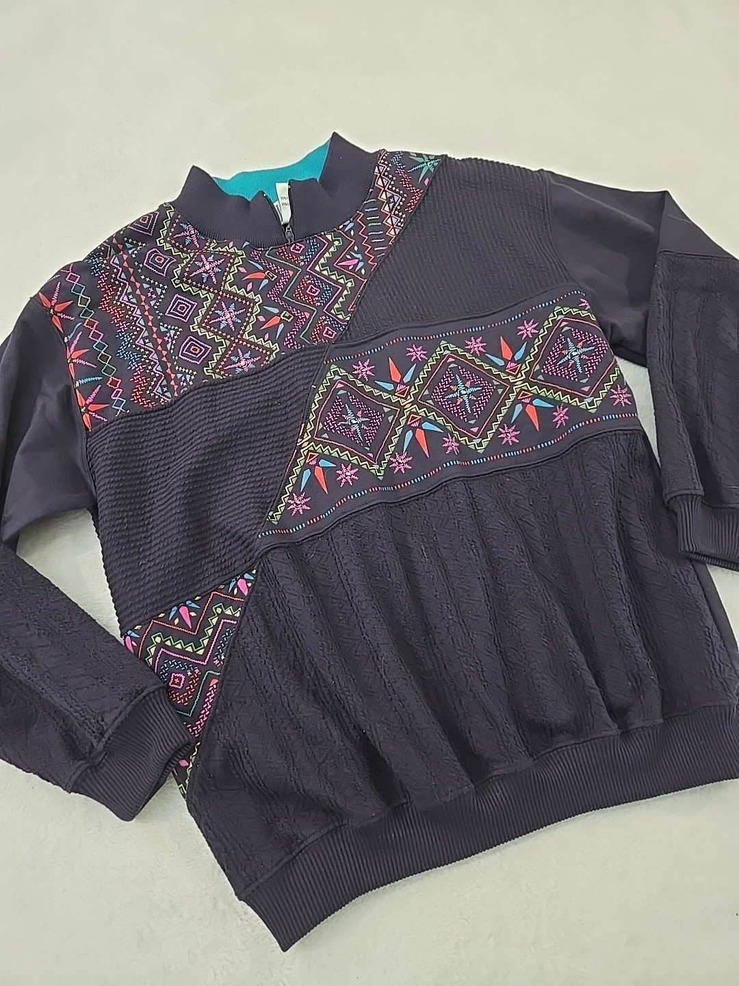 Blast Vtg 90s Southwestern 1/4 Zip Mock Neck Sweatshirt Womans Sz Med Oversized