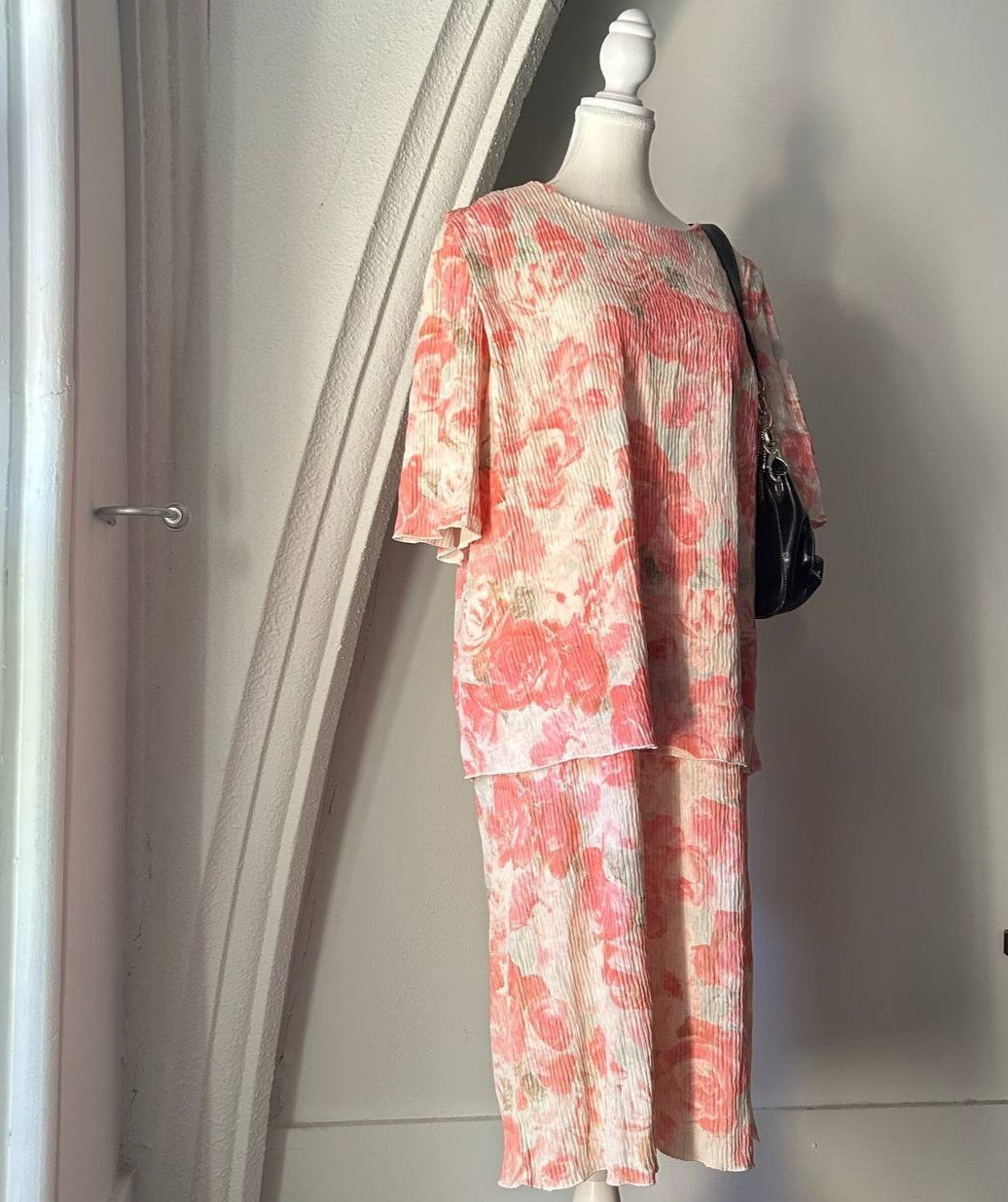 Vintage 80s David Rose Pink Floral Midi Dress Shoulder Pads XXL 48” Bust