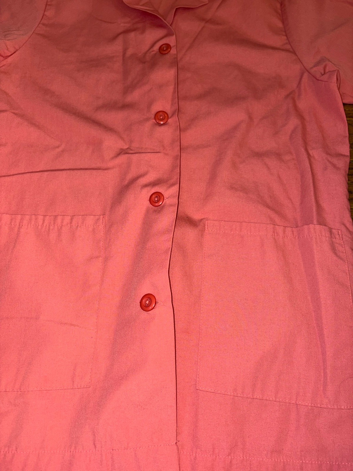 Vintage Candy Striper Volunteer Button Up Smock Fame Size S Pink Salmon Color