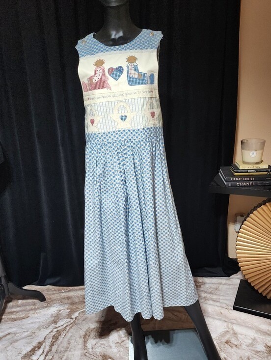 Vintage Prairie Patchwork Gingham Maxi Dress Folk Art Cottagecore Small