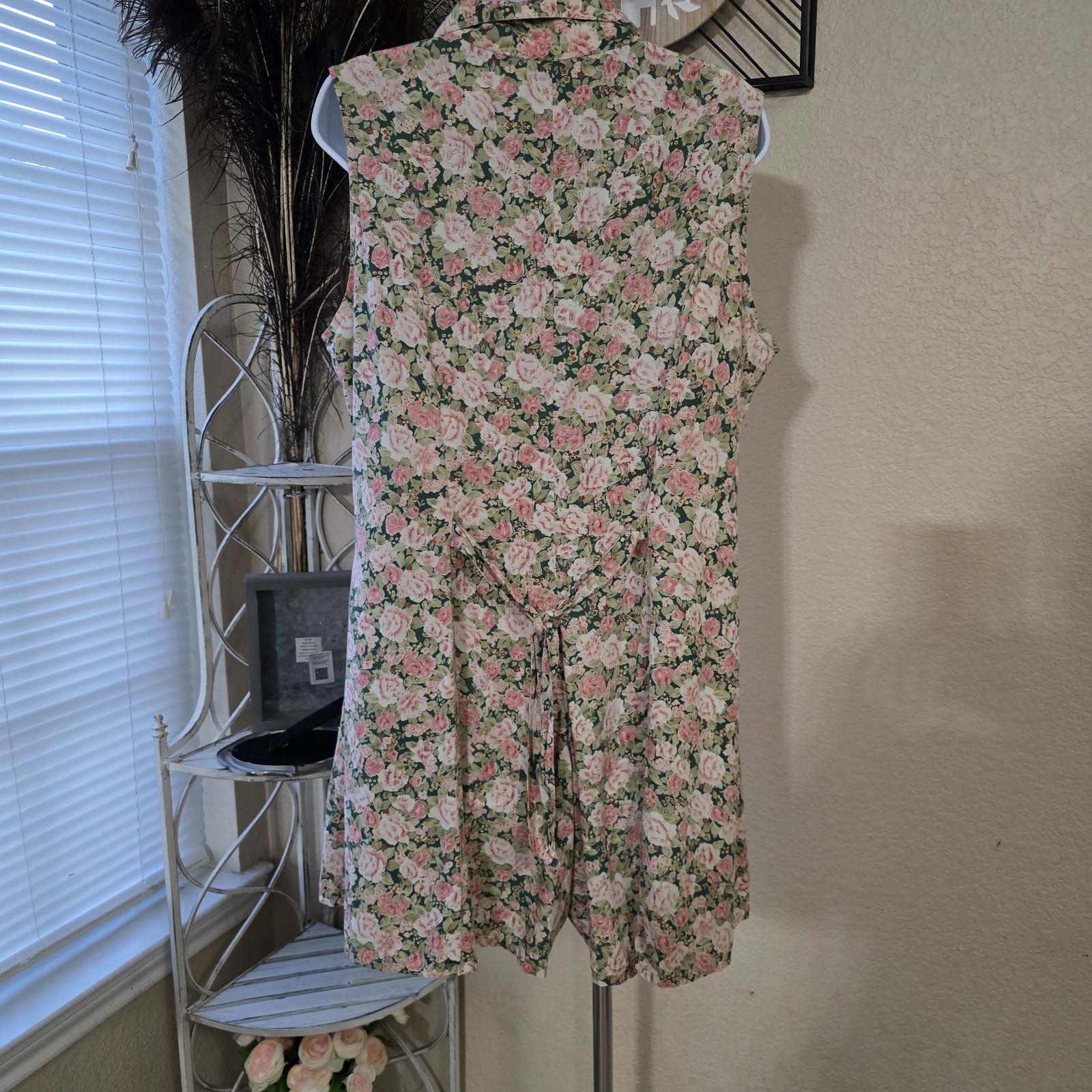 Sostanza Floral Sleeveless Playsuit Large Pink Green Cream Rayon Cotton