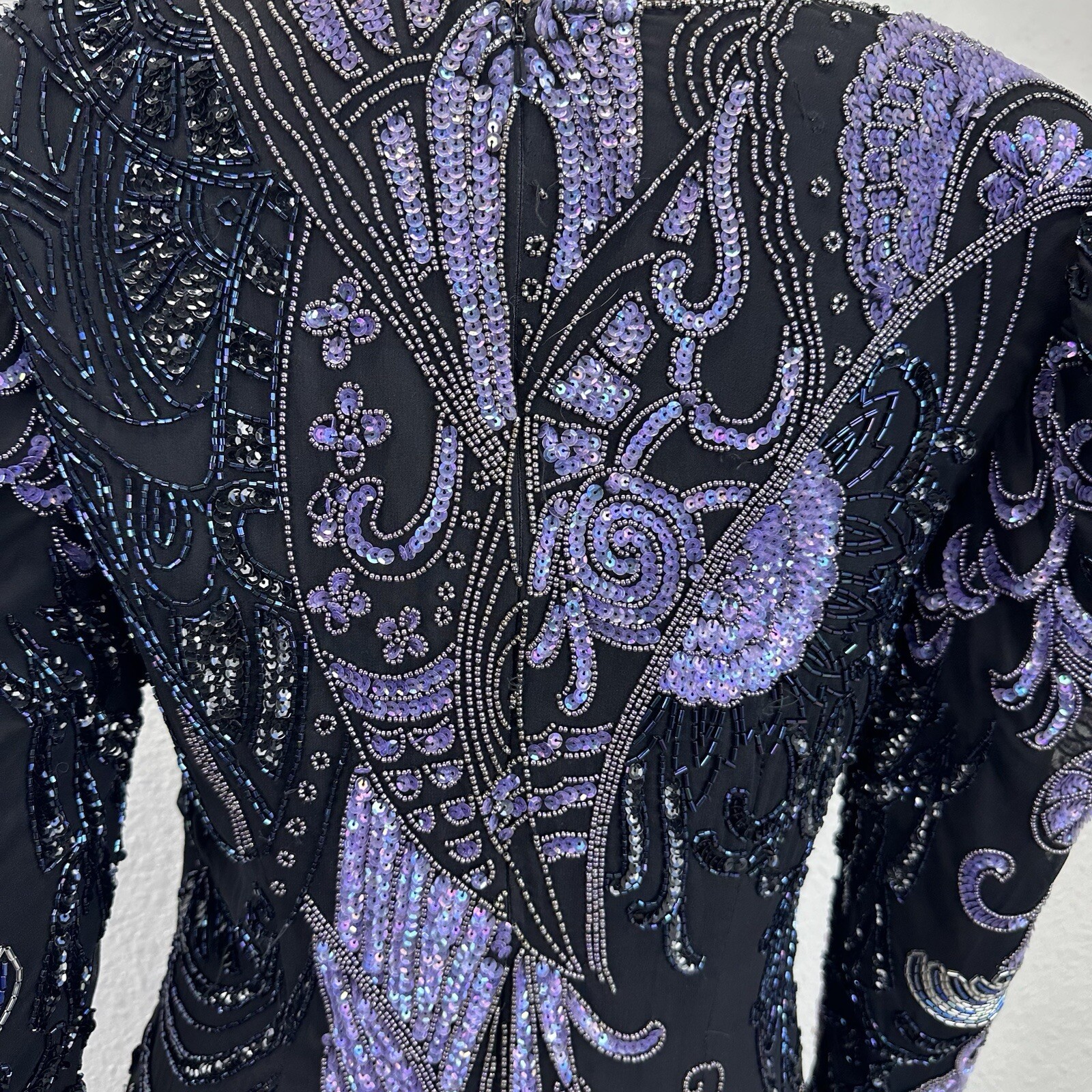Vtg Fully Beaded Sequin Silk Mini Dress Tunic Peacock Great Gatsby Dancer M
