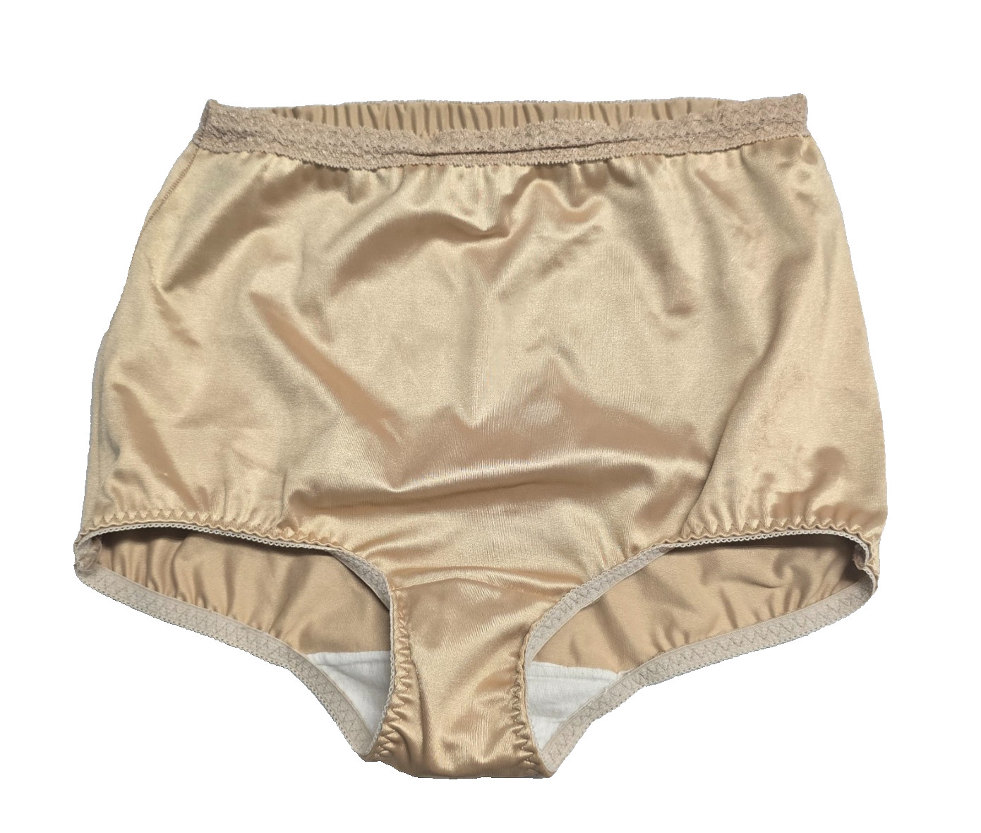 Vtg Taupe Shiny Second Skin Liquid Satin Full Cut Granny Shaper Brief 10 READ
