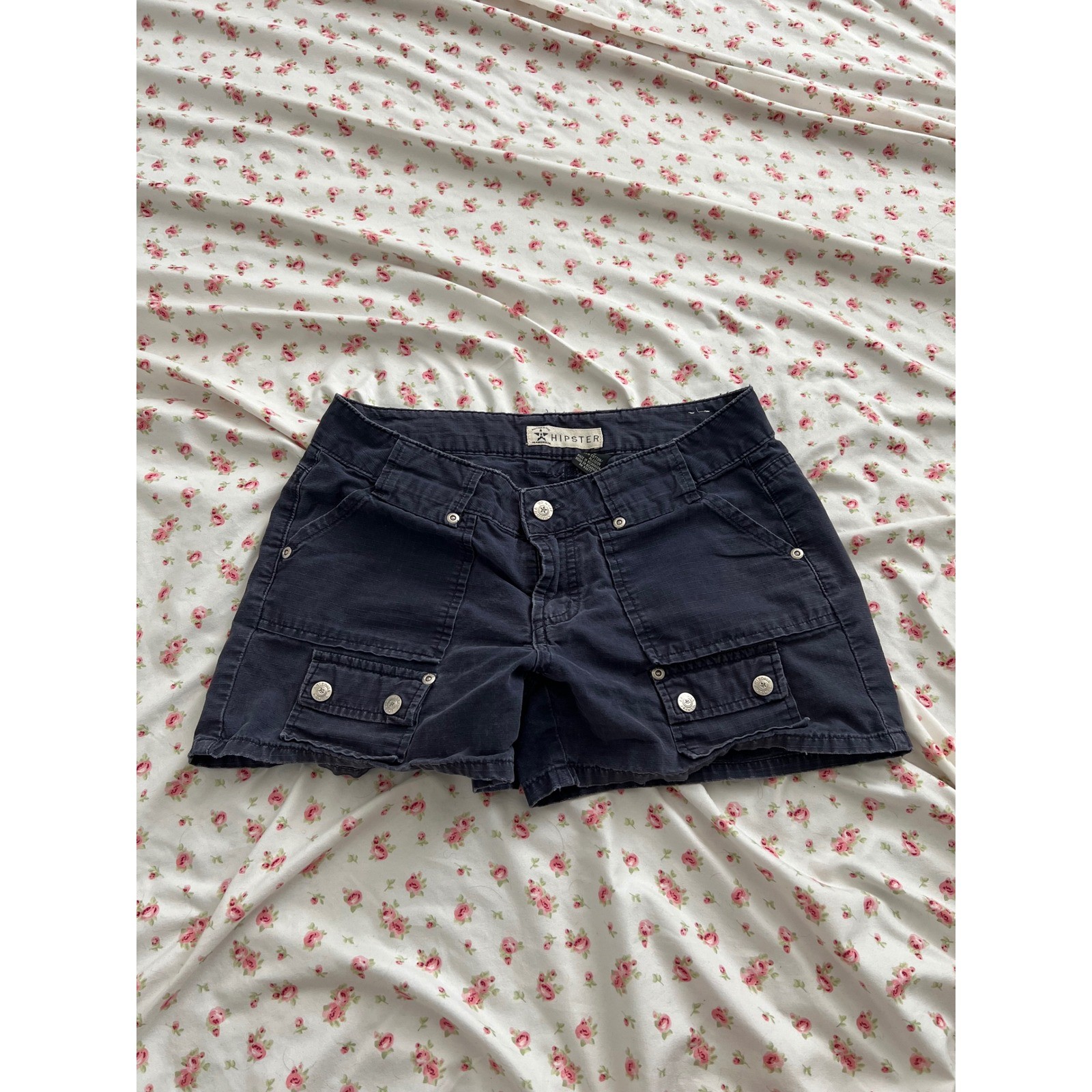 vintage low rise faded navy blue cargo shorts