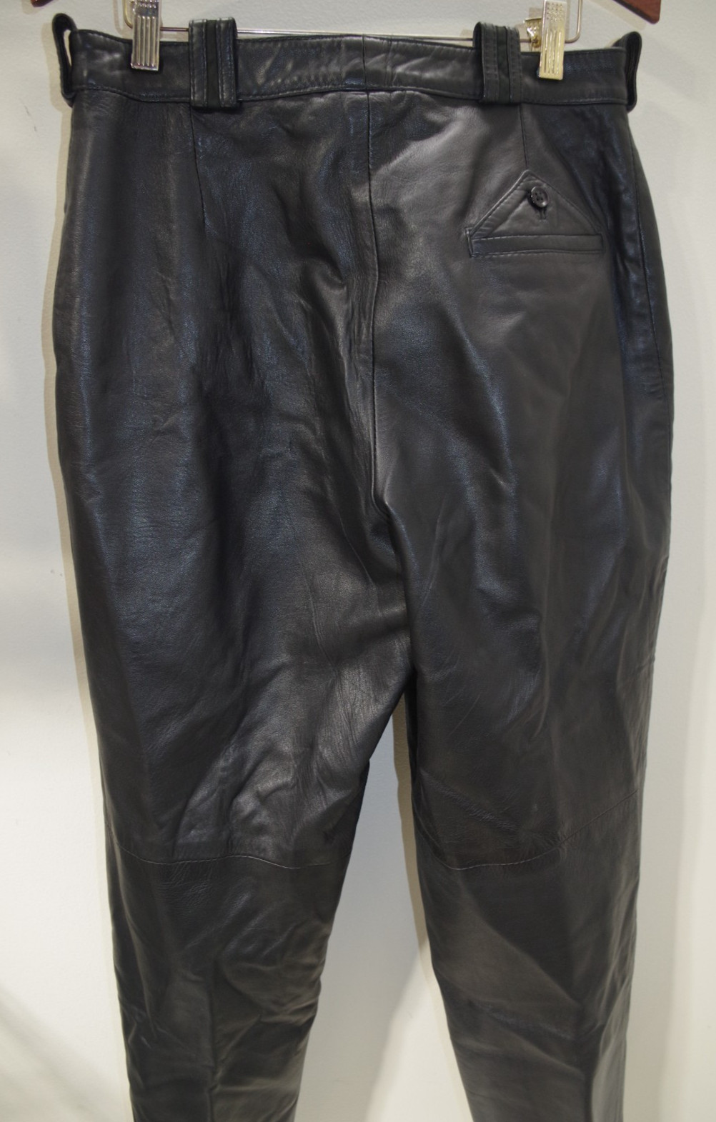 H2 Vintage Black Genuine Fine Leather Pants 30X 28 Pleated – Satin Lining