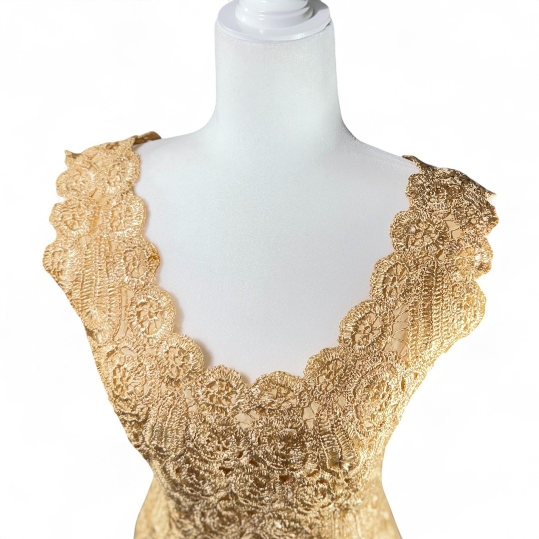 Vtg Raffia Crochet Wiggle Dress Woven Italian Tan Scallop Autumn Wedding Guest S