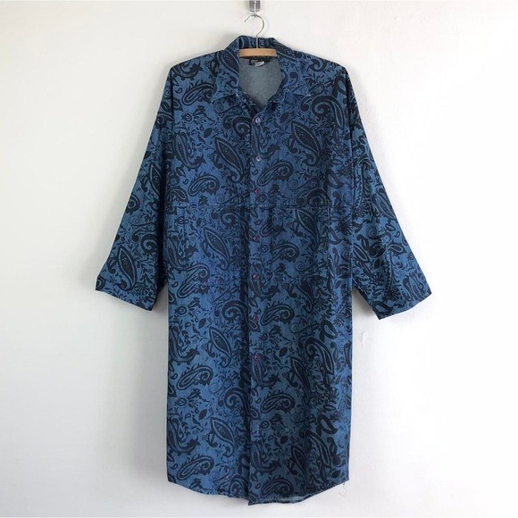 vintage 90s floral print denim shacket jacket dress long abstract paisley coat