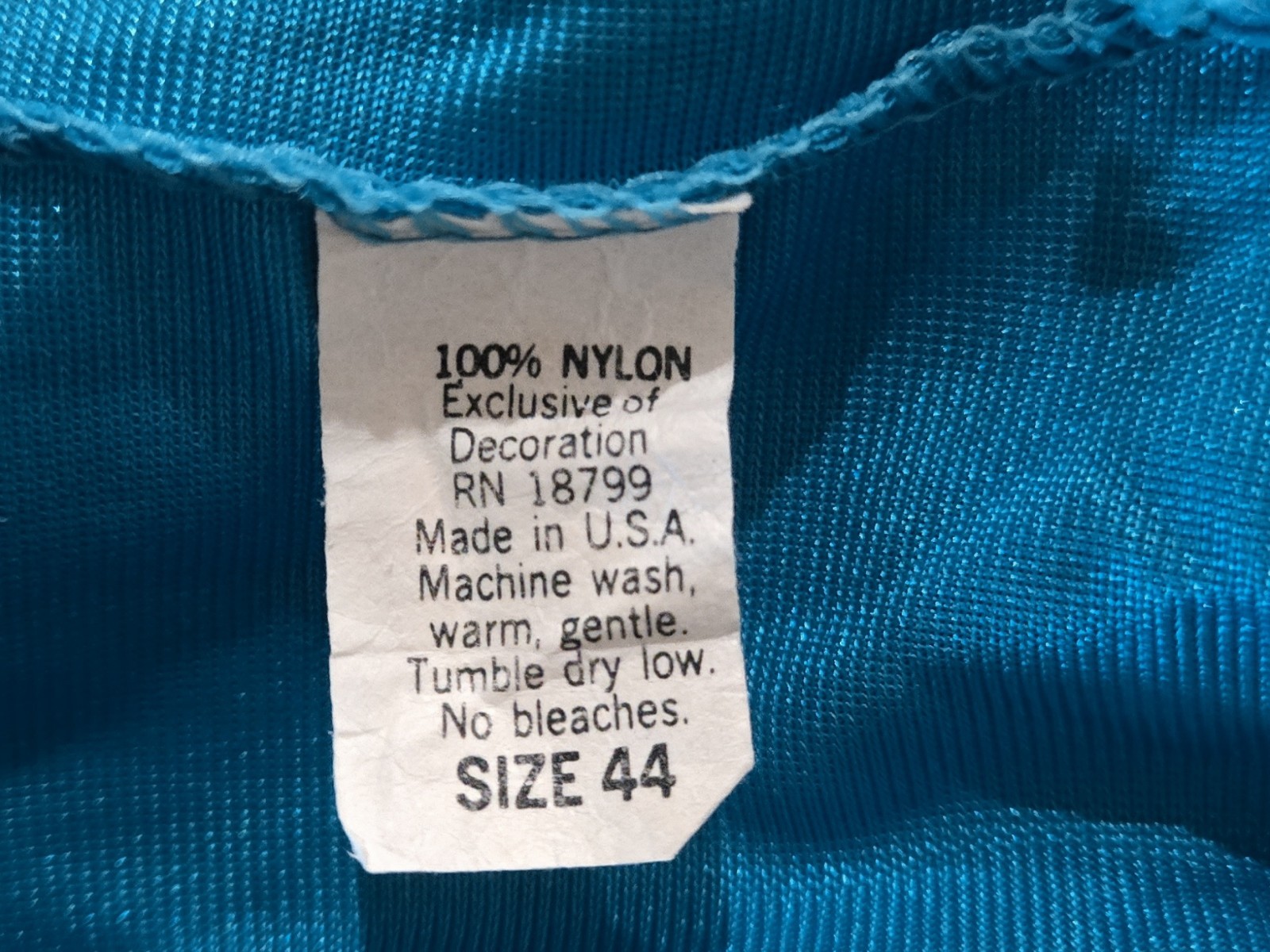 1980s RIKKI NEW YORK Vintage Turquoise Nylon Nightgown With Lace Trim Size 44