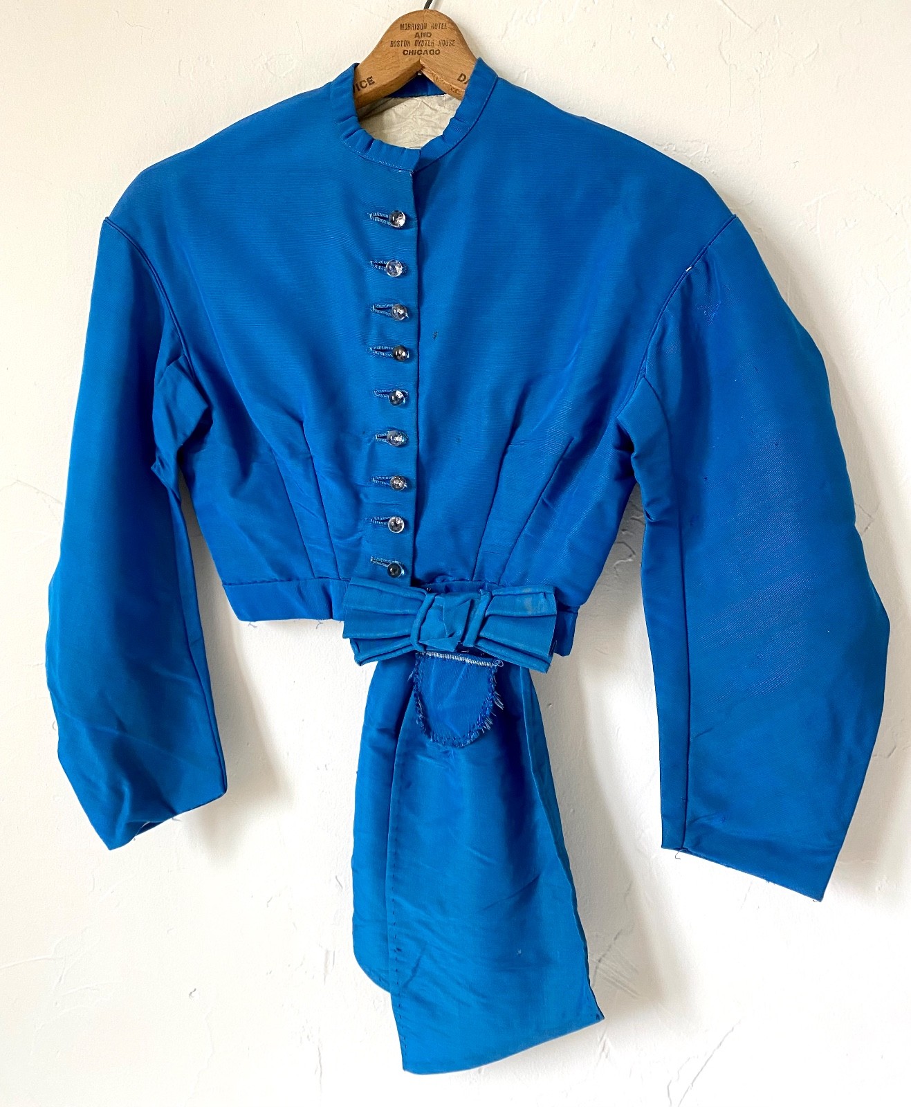 1860s Blue Bodice Civil War Era Glass Ball Buttons Antique Silk Faille