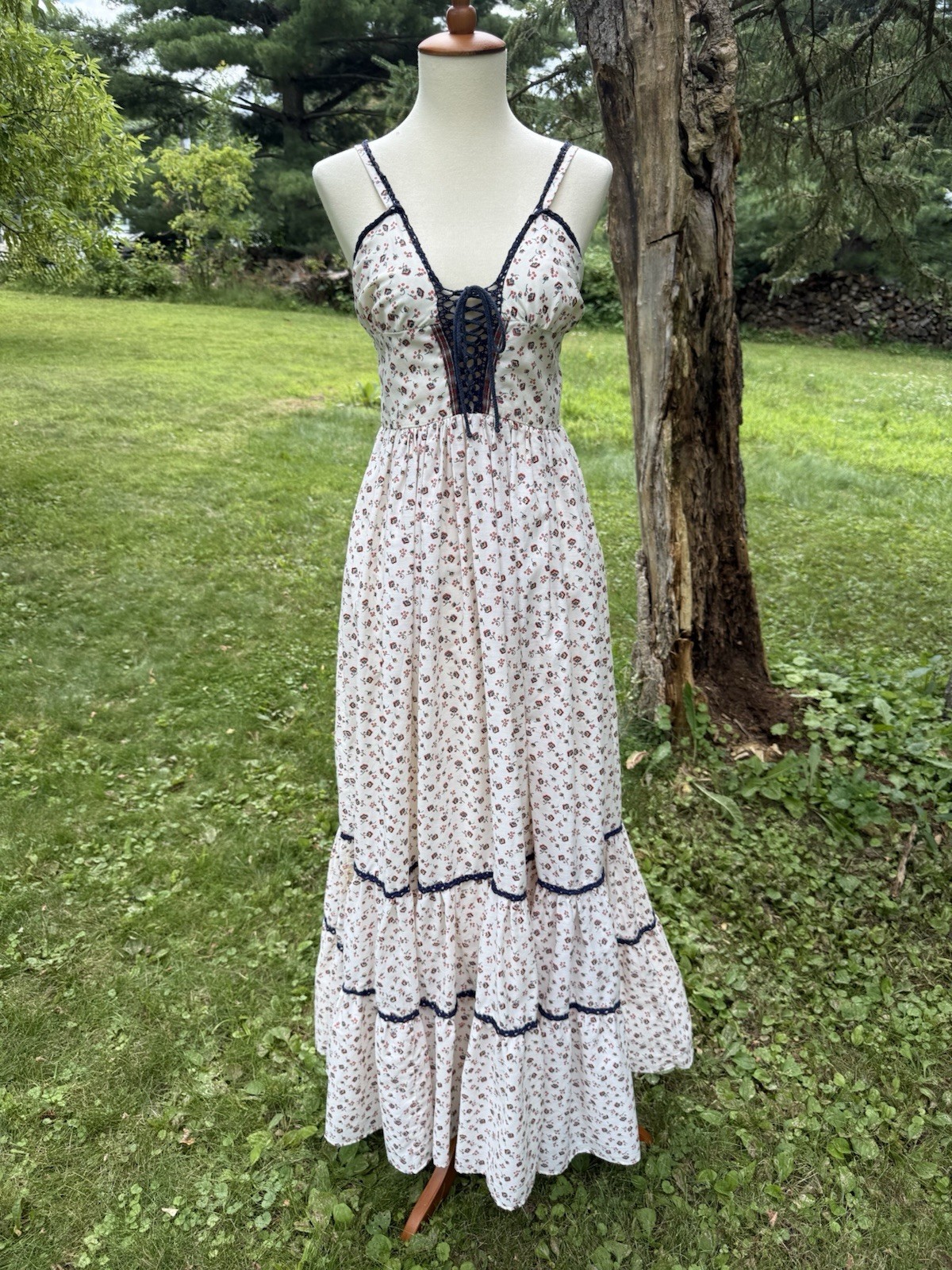 Vintage 70s Gunne Sax Maxi Sundress Prairie Boho Fairy Floral Corset Size 7