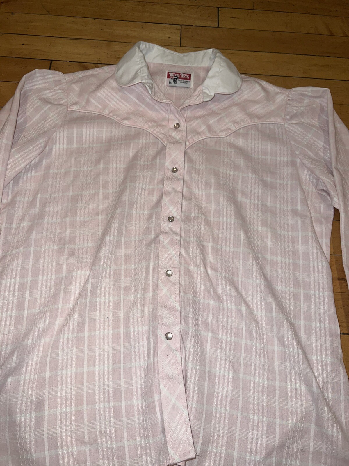 Vintage 70s Tem Tex Cowboy Pink Western Shirt Womens Pearl Snap Chain Pattern