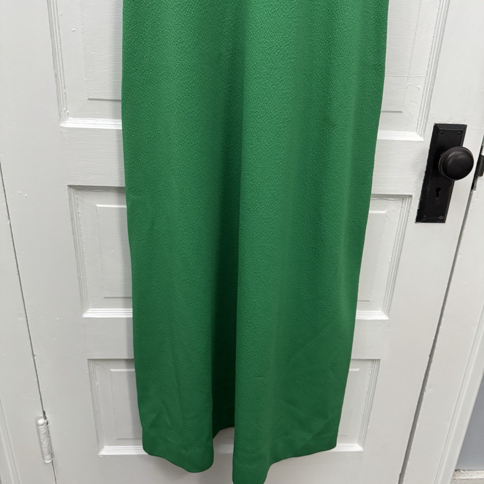 Vintage 60s 70s Green Mock Neck Maxi Dress XS Striped USA Sleeveless Mod