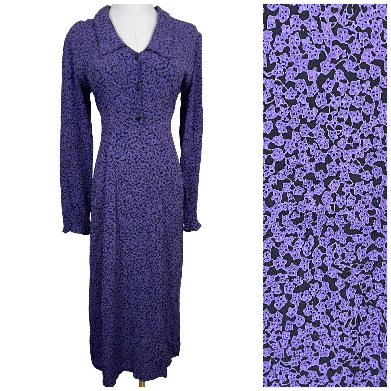 Vintage Putumayo Floral Maxi Dress Women S Purple 90s Collared Grunge Whimsigoth