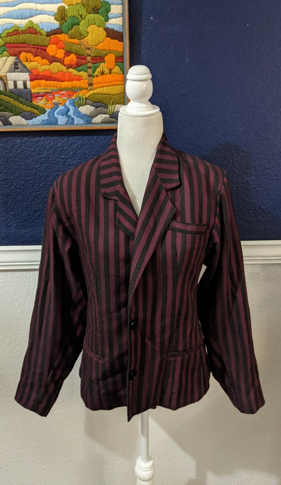VTG Bert Newman Purple Black Striped Button Blazer Jacket Sz 10 Medium M