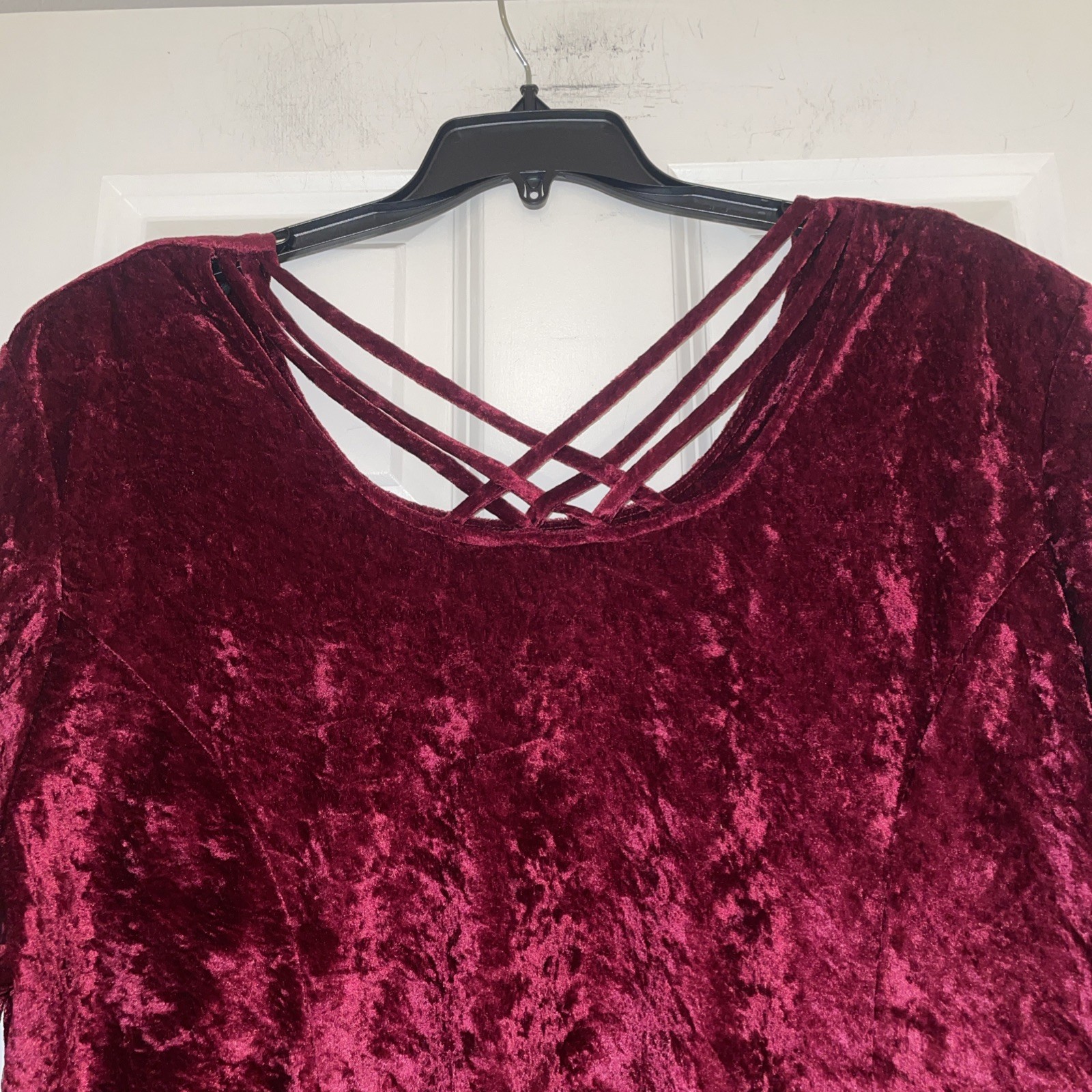 Vintage Brett Alixander Maxi Dress Women 24W Red Crushed Velvet Strappy Back