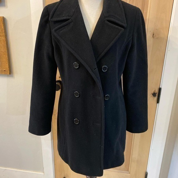 VTG 90s Mark Richard’s Wool Cashmere Taylored Black Peacoat Minimalist Goth M