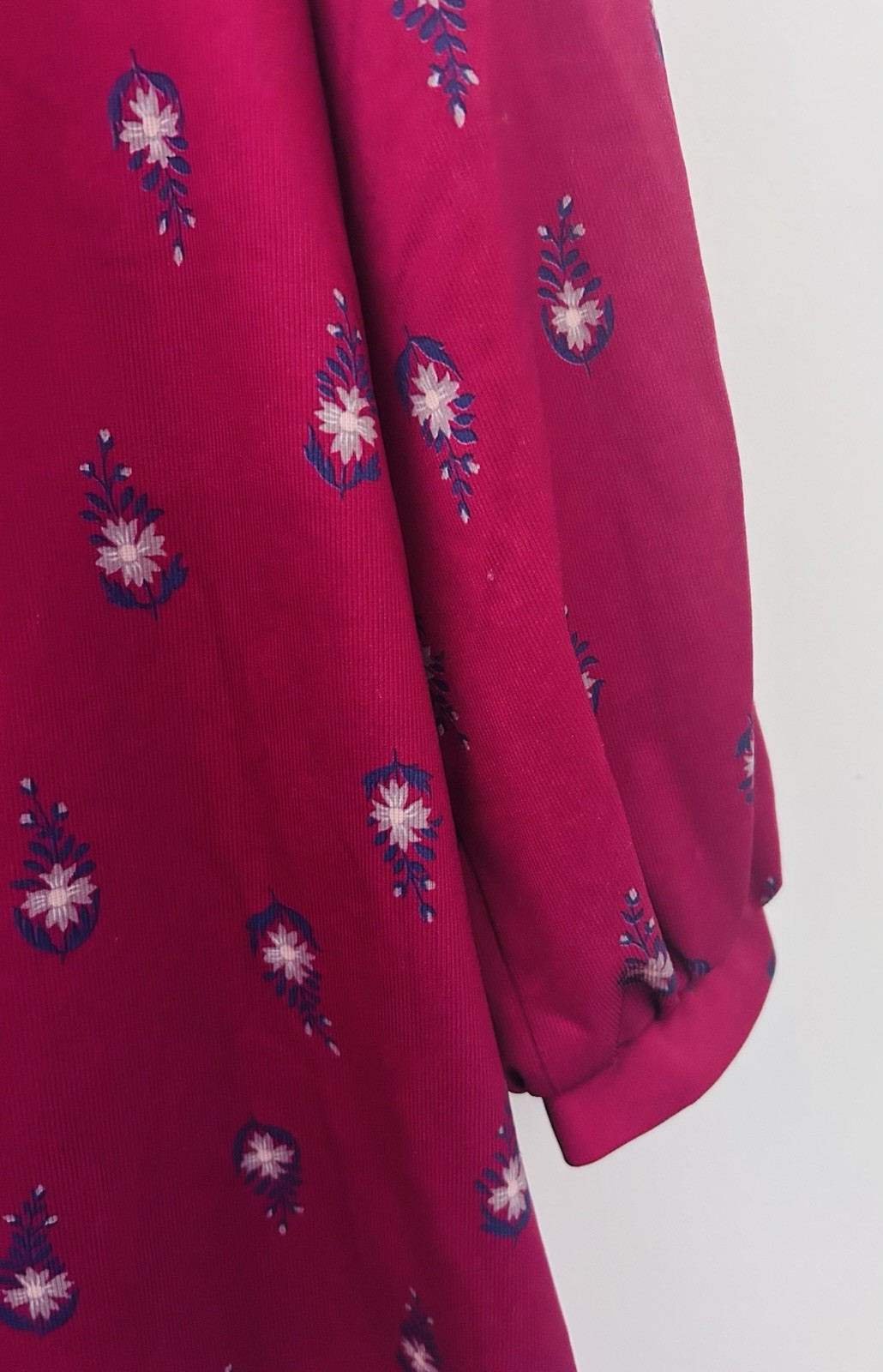 Vintage VEB Pirnetta Pirna Kaftan Dress Maroon Boho Paisley GDR Midi Sz M/L