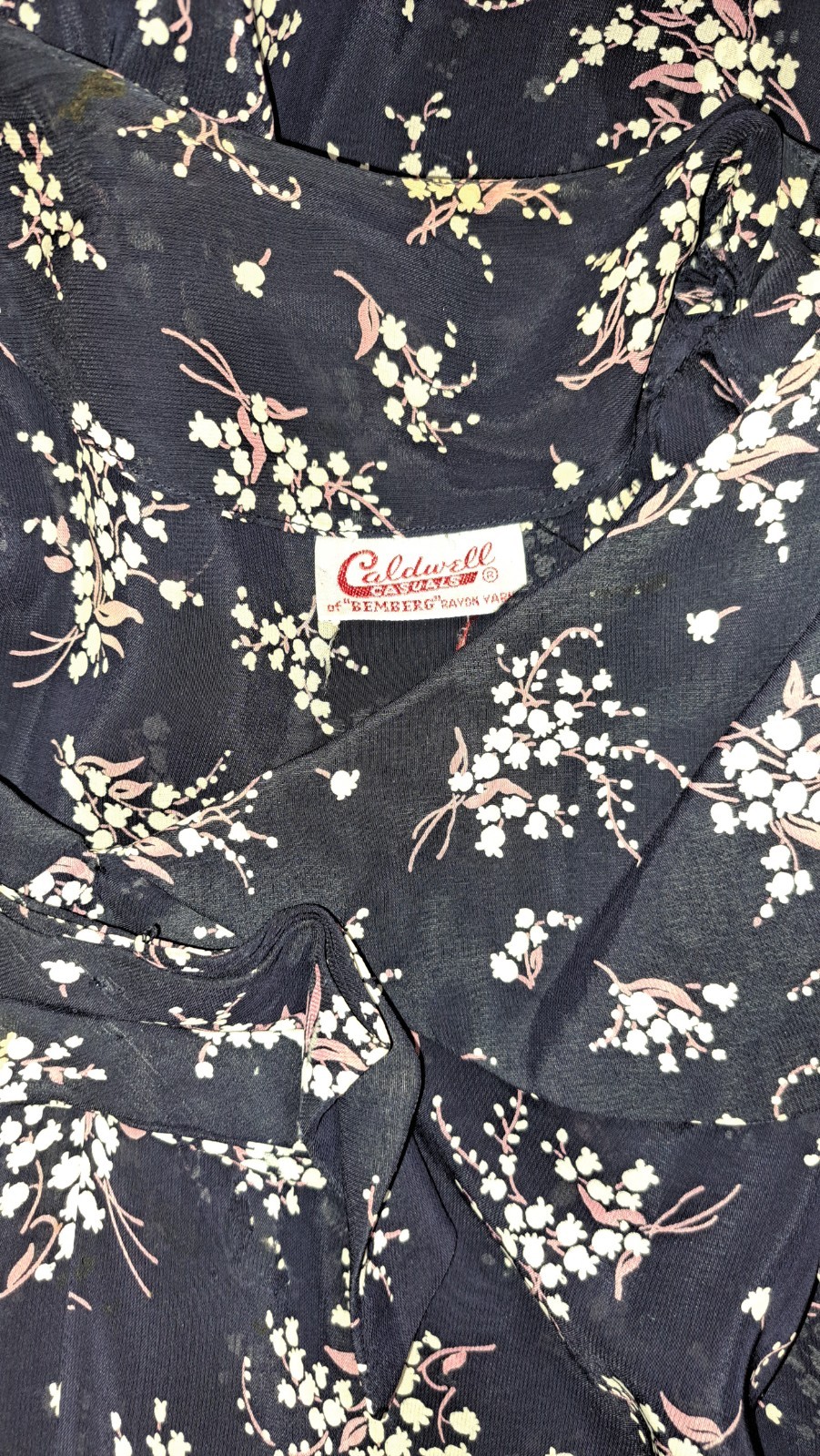 1940’S-50’S BEMBERG RAYON FLORAL PRINT DRESS, CALDWELL CASUALS