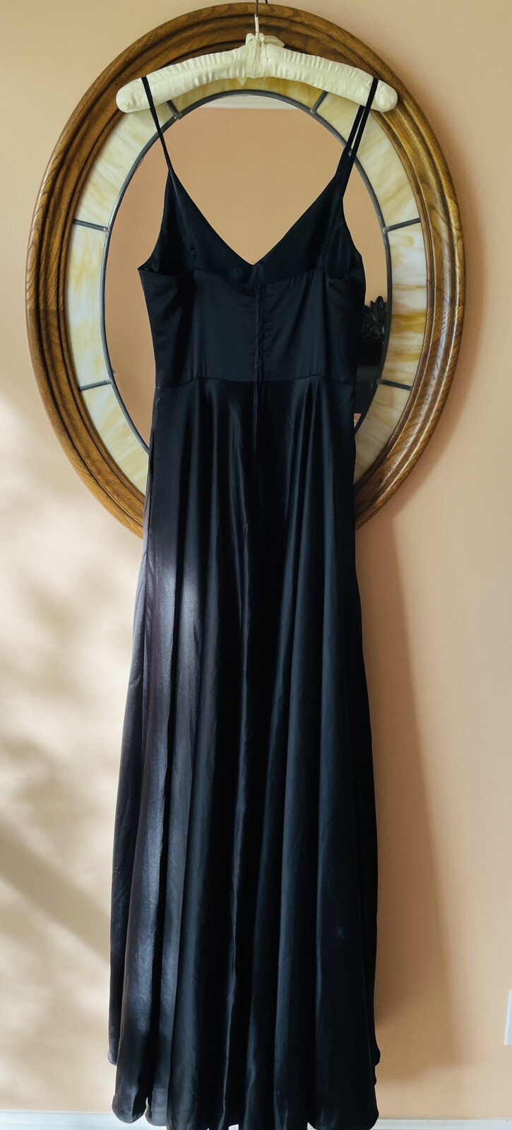Vintage B. Darlin Black Silky Poly Sweeping High Slit Glam Evening Dress S