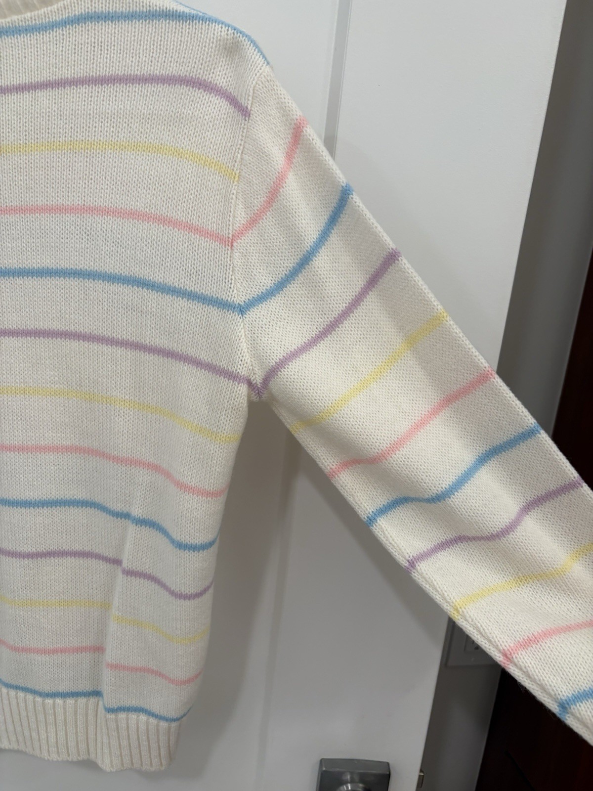 Vintage 80s Cream Pastel Stripe Knit Gardner USA Made Sweater