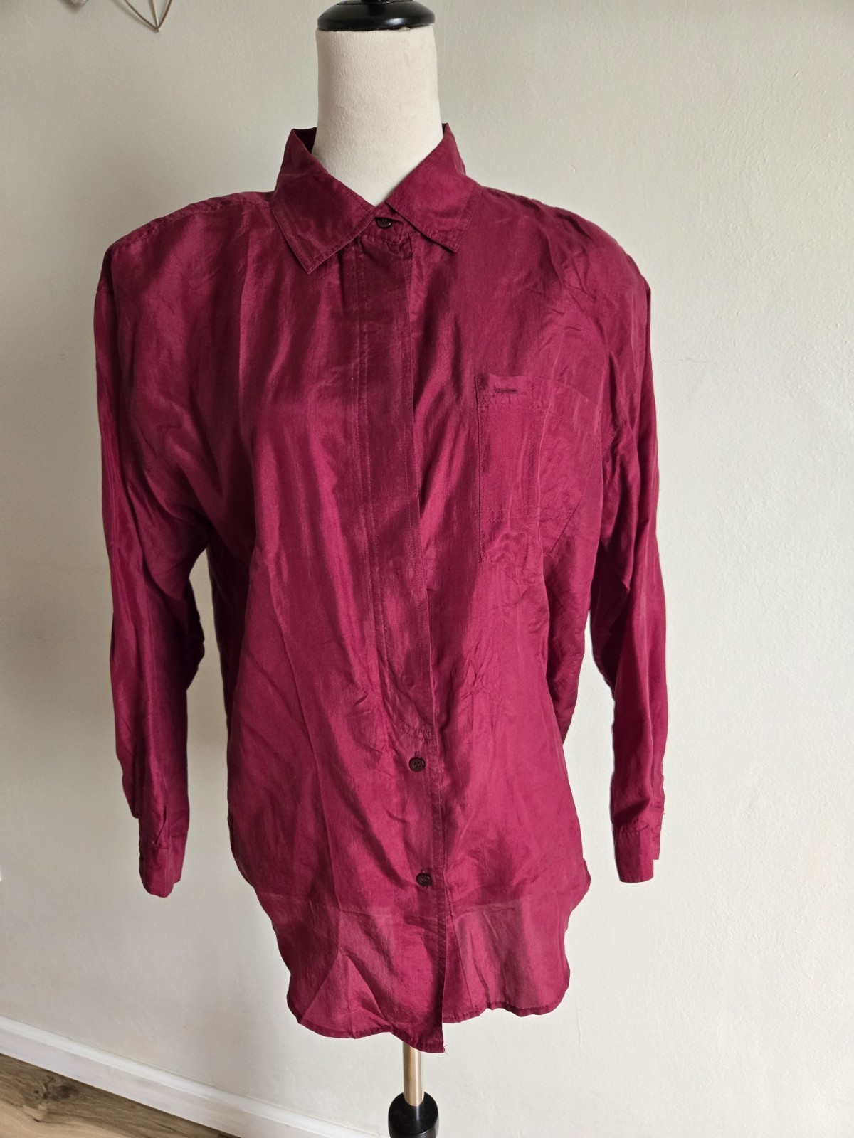 Details Express Eomens Vintage/Deep Red/sizeM/silk/Button Up/shitBlouse/Poket