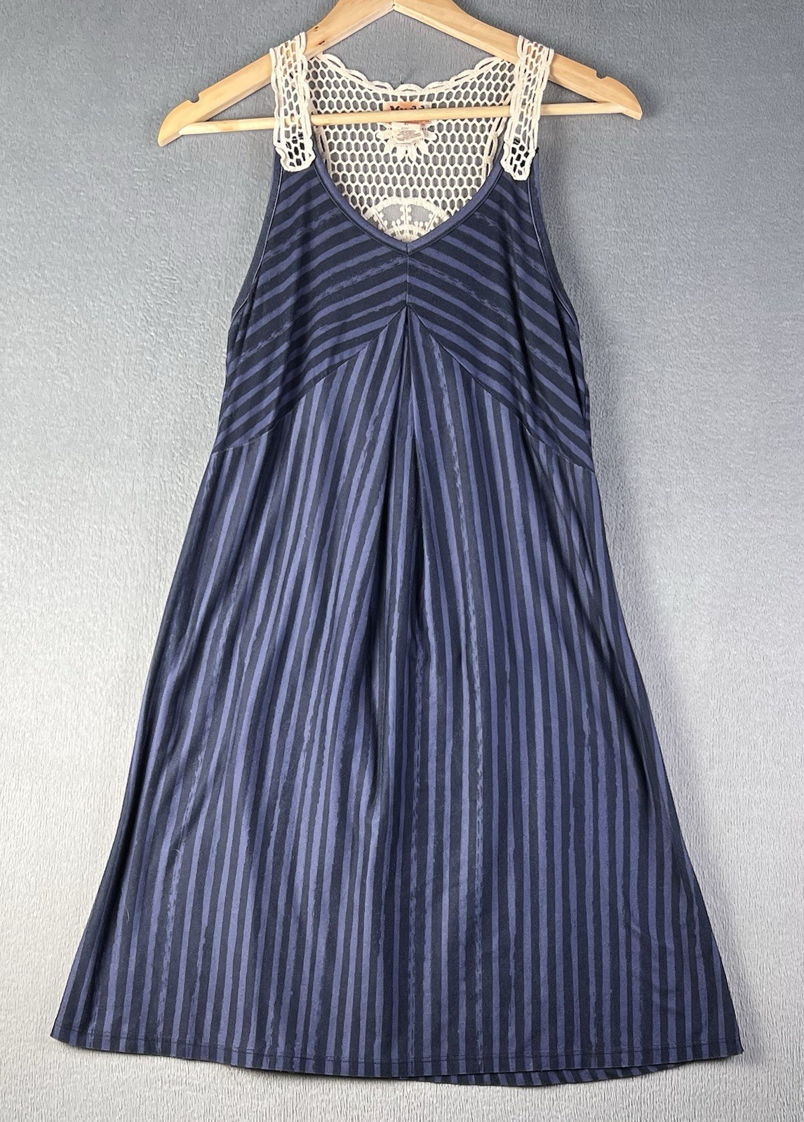 Y2K Mudd Boho Racerback Crochet Dress Summer Festival Hippy Striped Blue Large