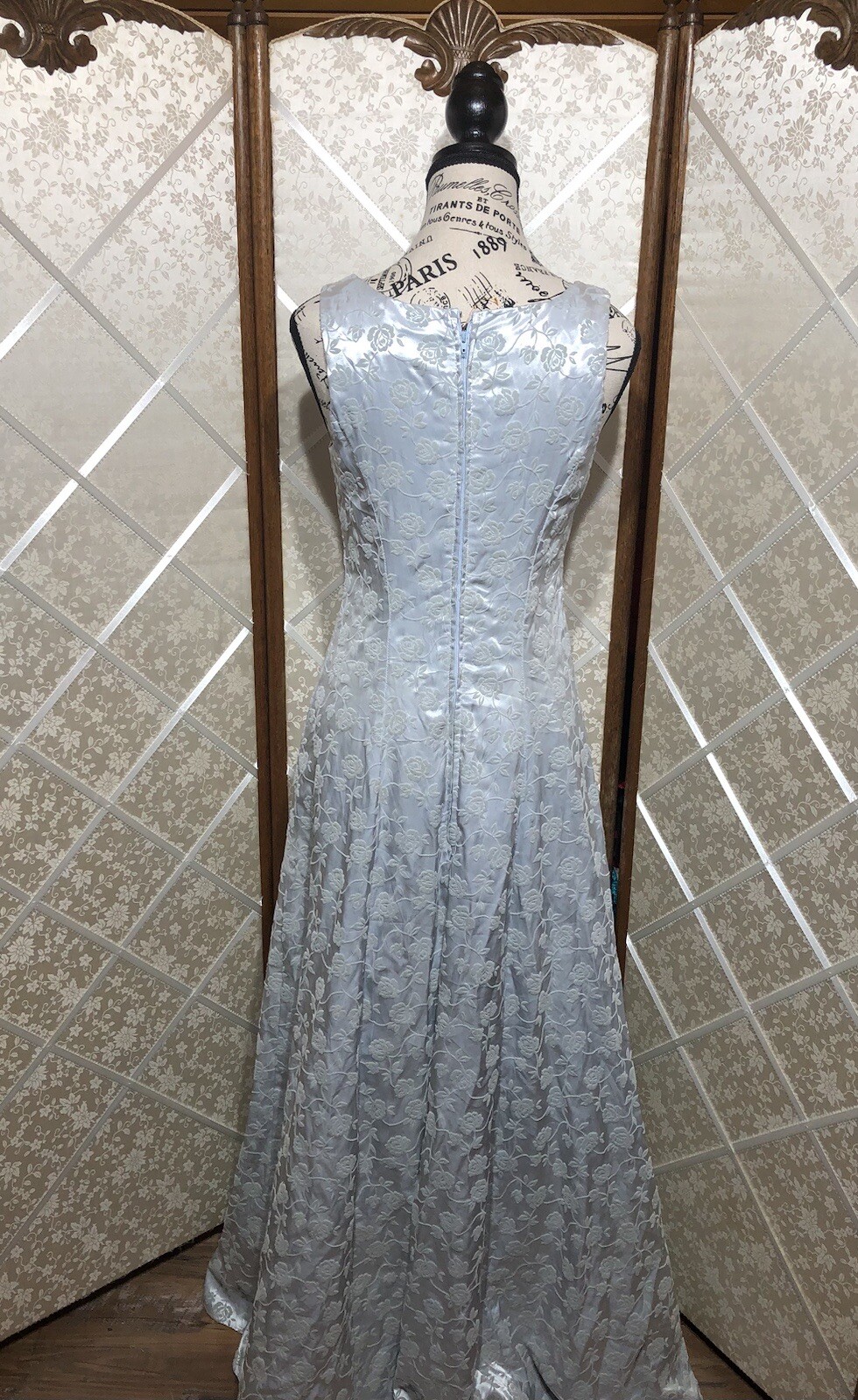 VTG 90s/Y2K Zum Zum by Niki Livas Ice Blue Satin Velvet Burnout Prom Dress ~XS