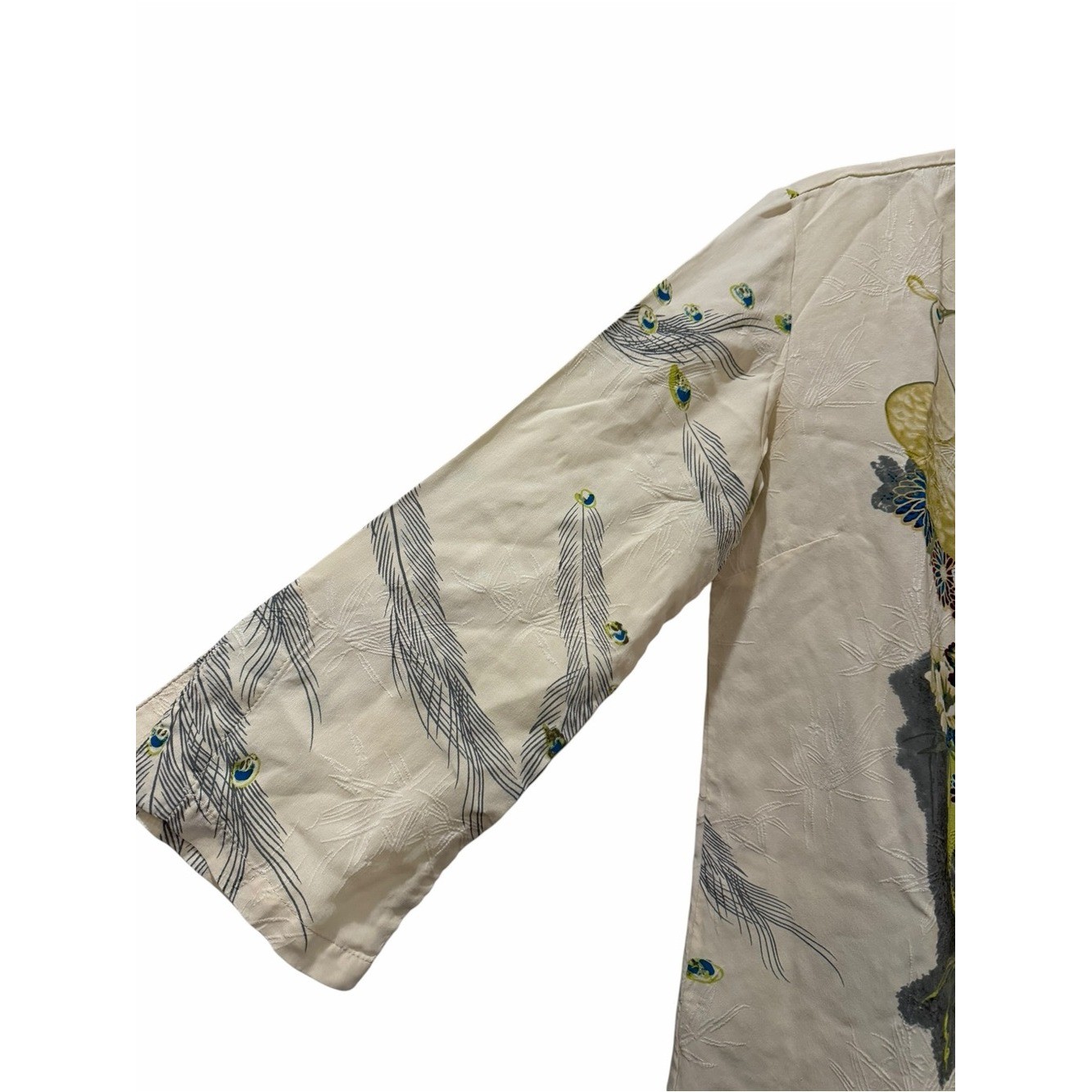 Citron Women’s XS 100% Silk Peacock Floral Vintage Button Down Shirt made USA B8