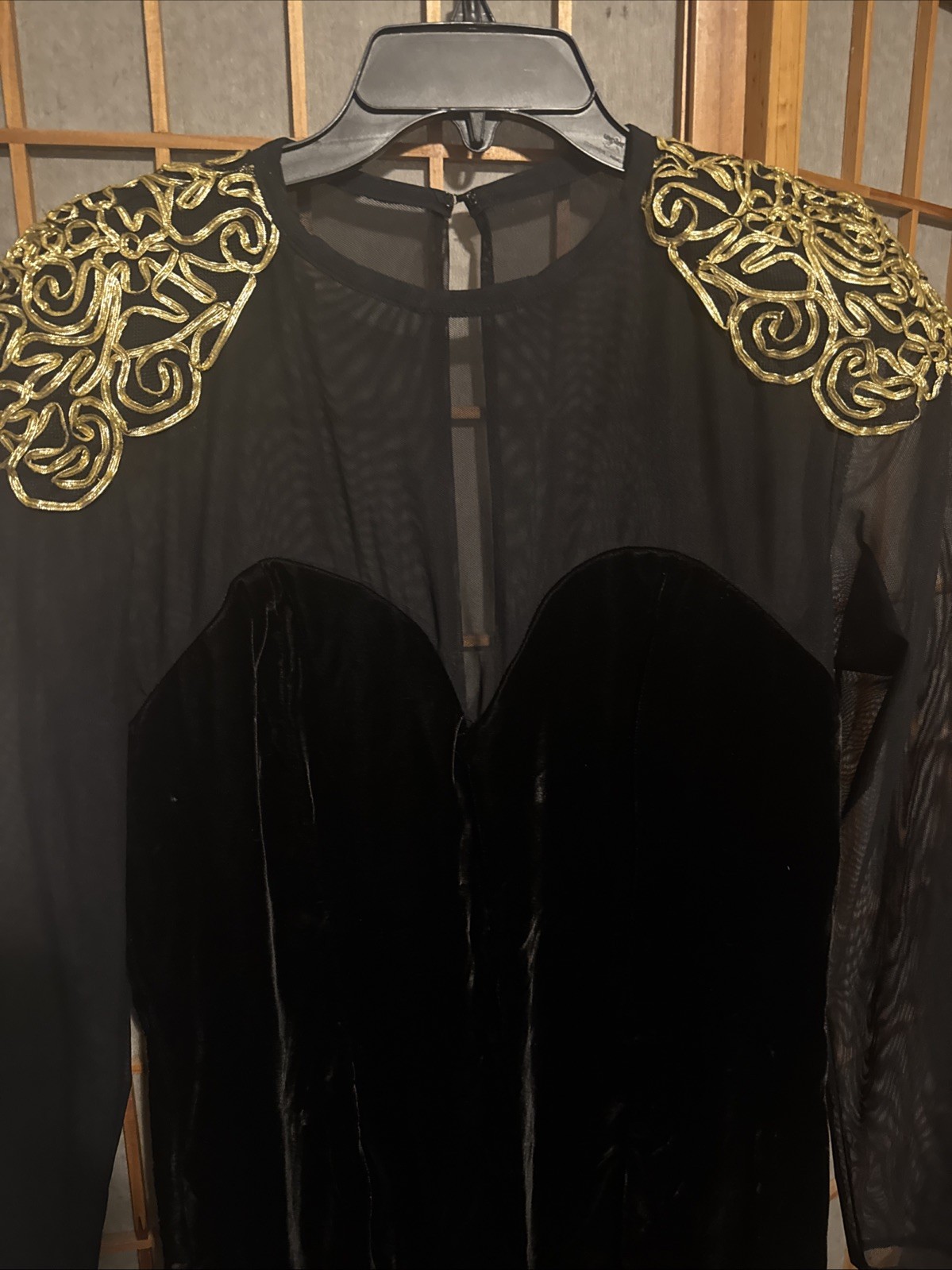 VTG 80’s Susan Roselli for Vijack Sheer Sleeve Velvet Dress Gold Ribbon Size 14