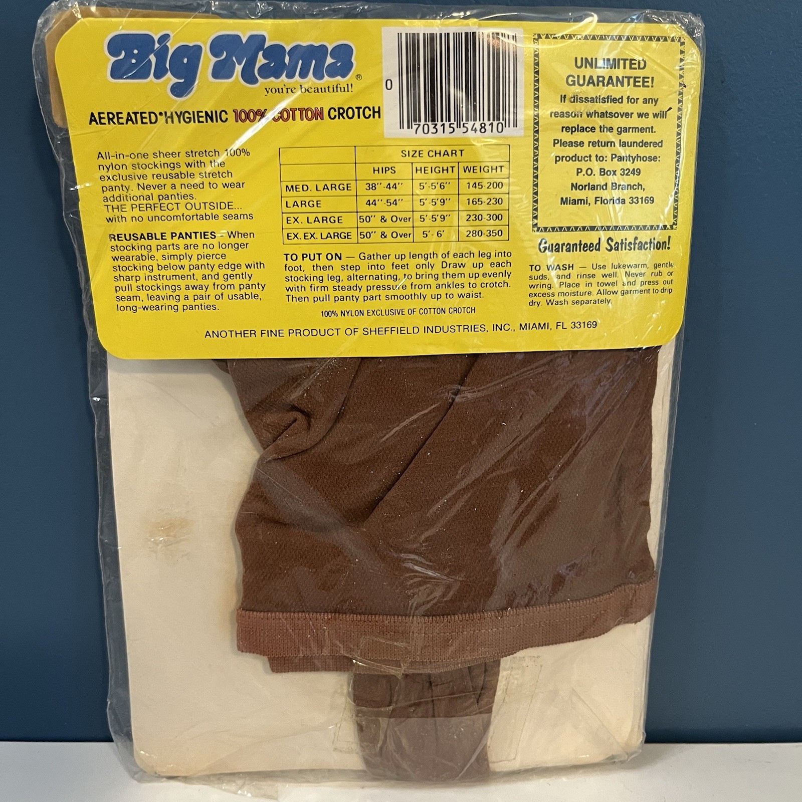 Vintage Big Mama PantyHose Size M/L Tropical Tan w/Reusable Panty 1980 New NOS
